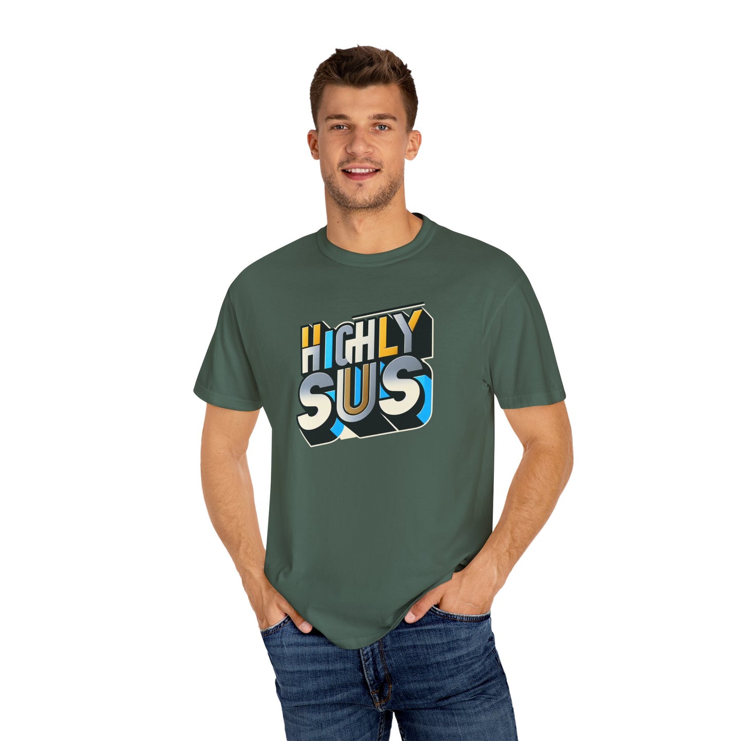 Highly Sus Unisex Garment-Dyed T-shirt - Trendy Casual Wear - Psychonaut Swag