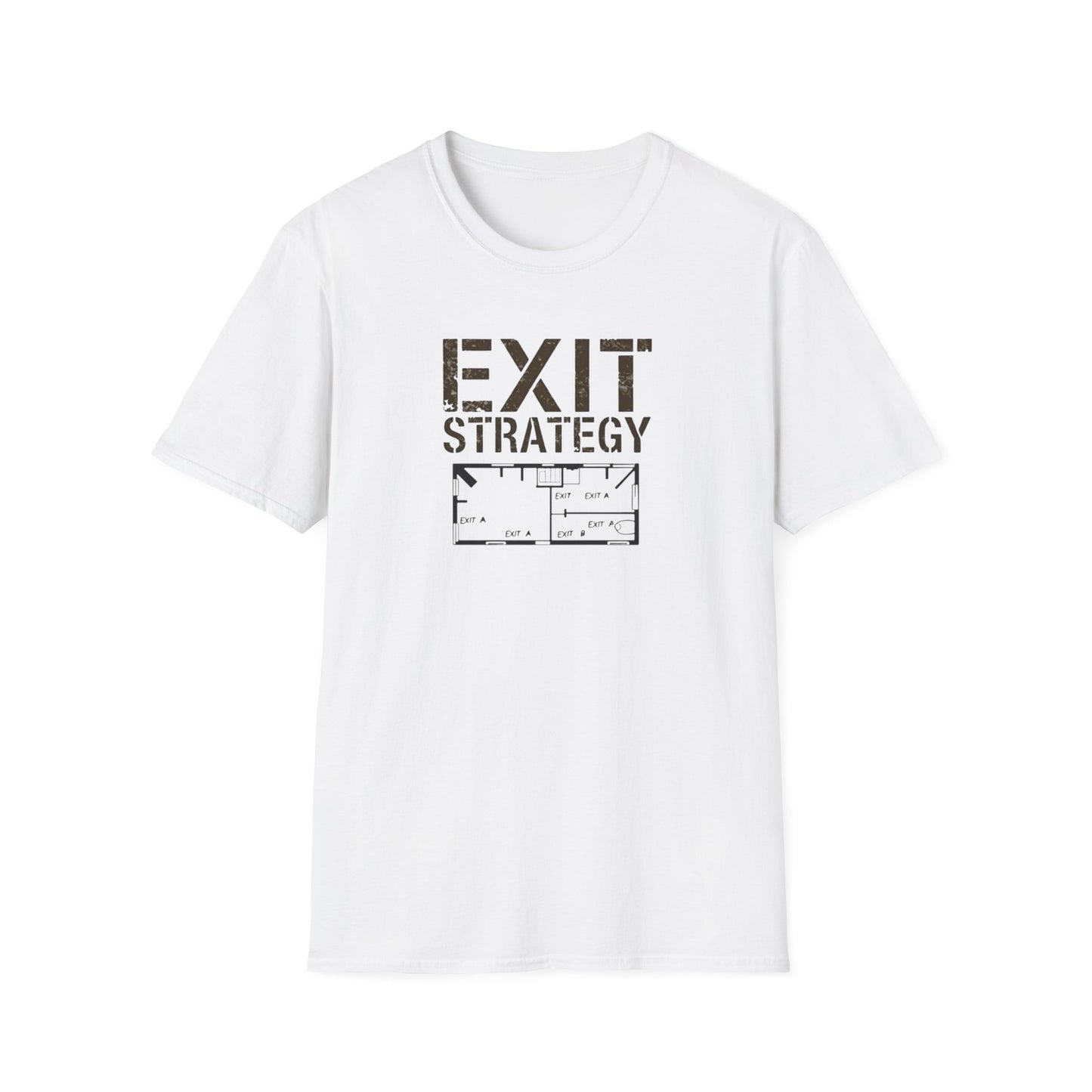 Exit Strategy Unisex Softstyle T-Shirt, Casual Wear, Fun Graphic Tee, Gift for Friends, Statement Shirt, Everyday Comfort - Psychonaut Swag