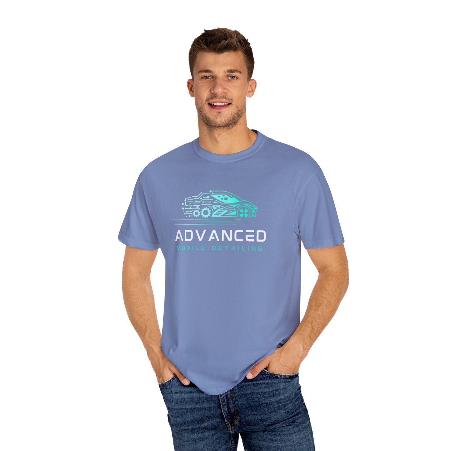 Advanced Mobile, Garment Dyed, T-Shirt, Unisex Graphic Tee, Casual Streetwear, Perfect Gift for Car Lovers, Vintage Style Merch, Everyday Wear