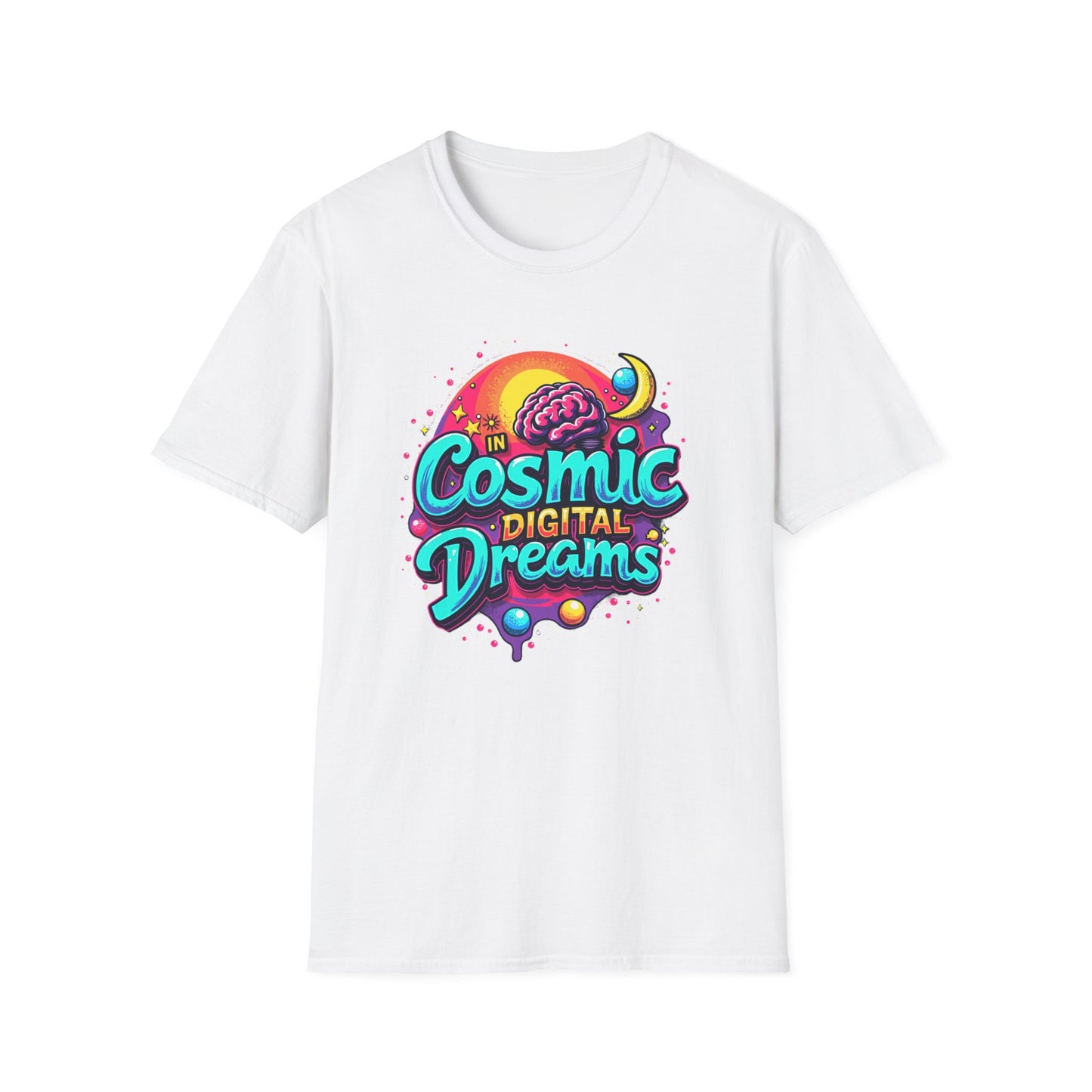 Cosmic Digital Dreams Unisex Softstyle T-Shirt - Vibrant Space-Inspired Design - Psychonaut Swag