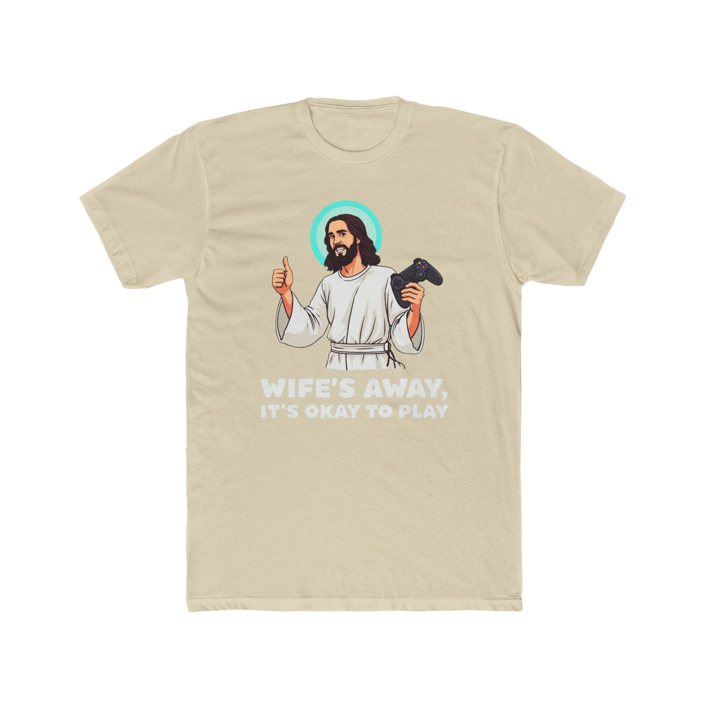 Wife’s away, Jesus tee, Playful Unisex Crew Tee with Humorous Design - Psychonaut Swag