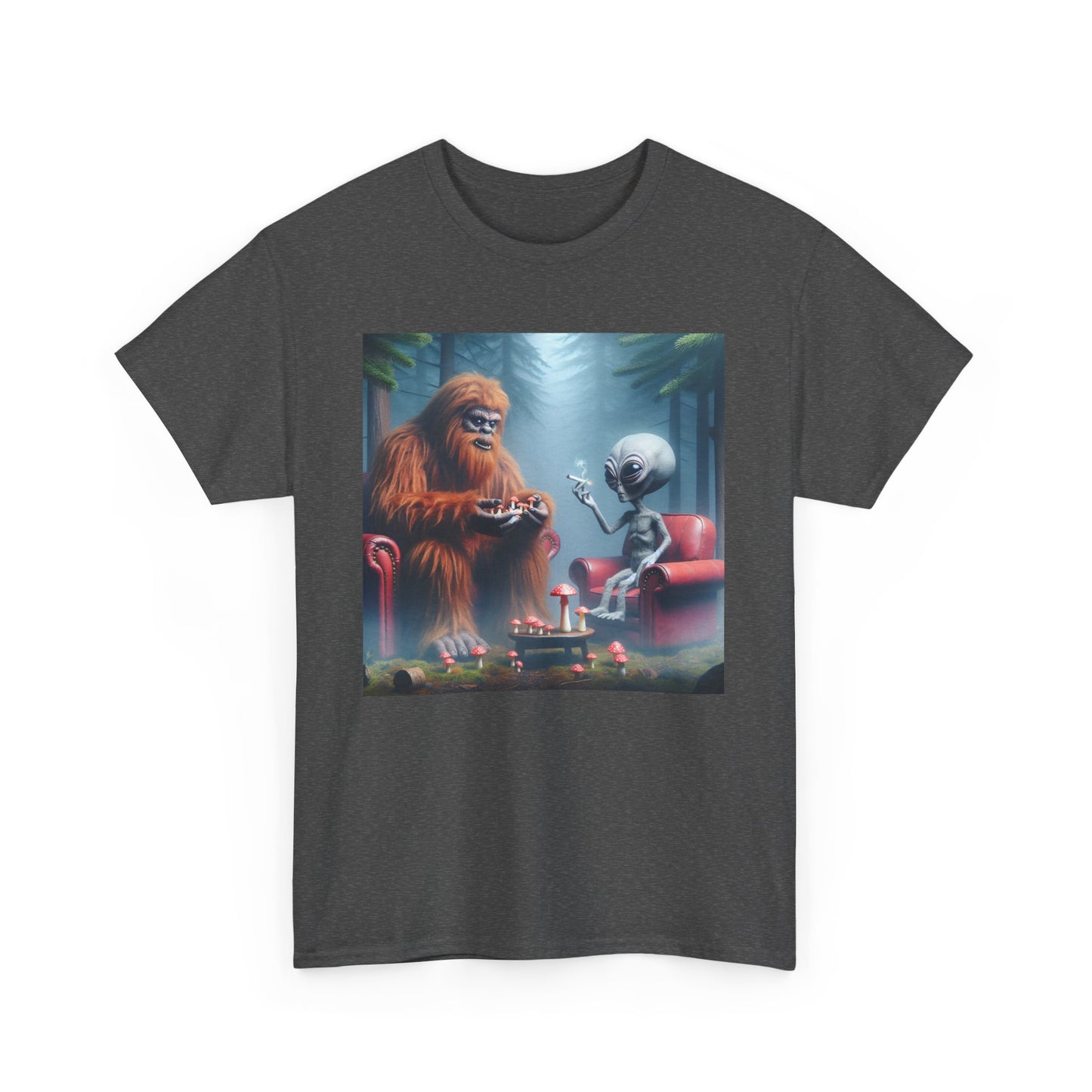 Mythical Bigfoot and Alien, Hanging out in the woods, Unisex Heavy Cotton Tee - Psychonaut Swag