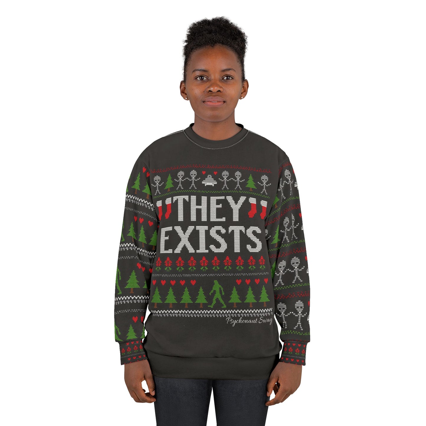 They Exist Ugly Christmas Sweatshirt — Skeletal Holiday Knit Design