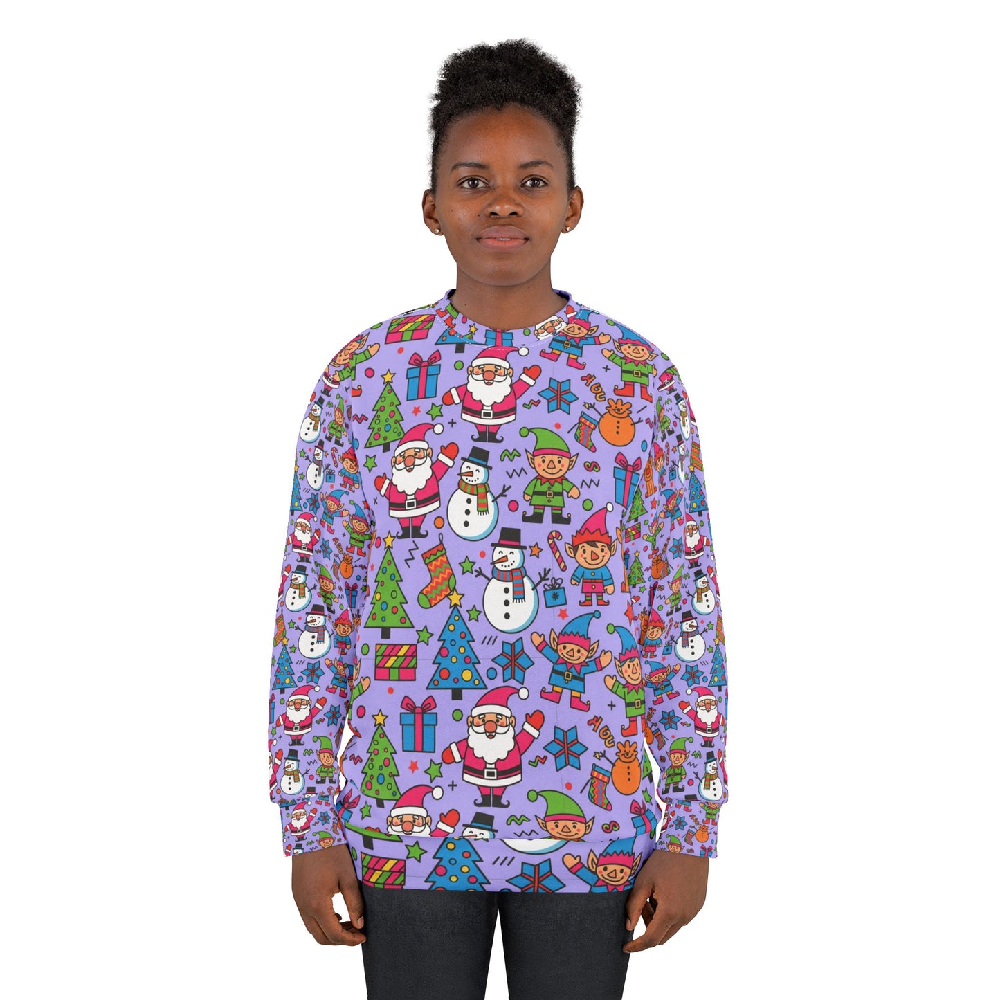 Christmas Pattern Sweatshirt — Cute Santa & Snowman Holiday All-Over Print