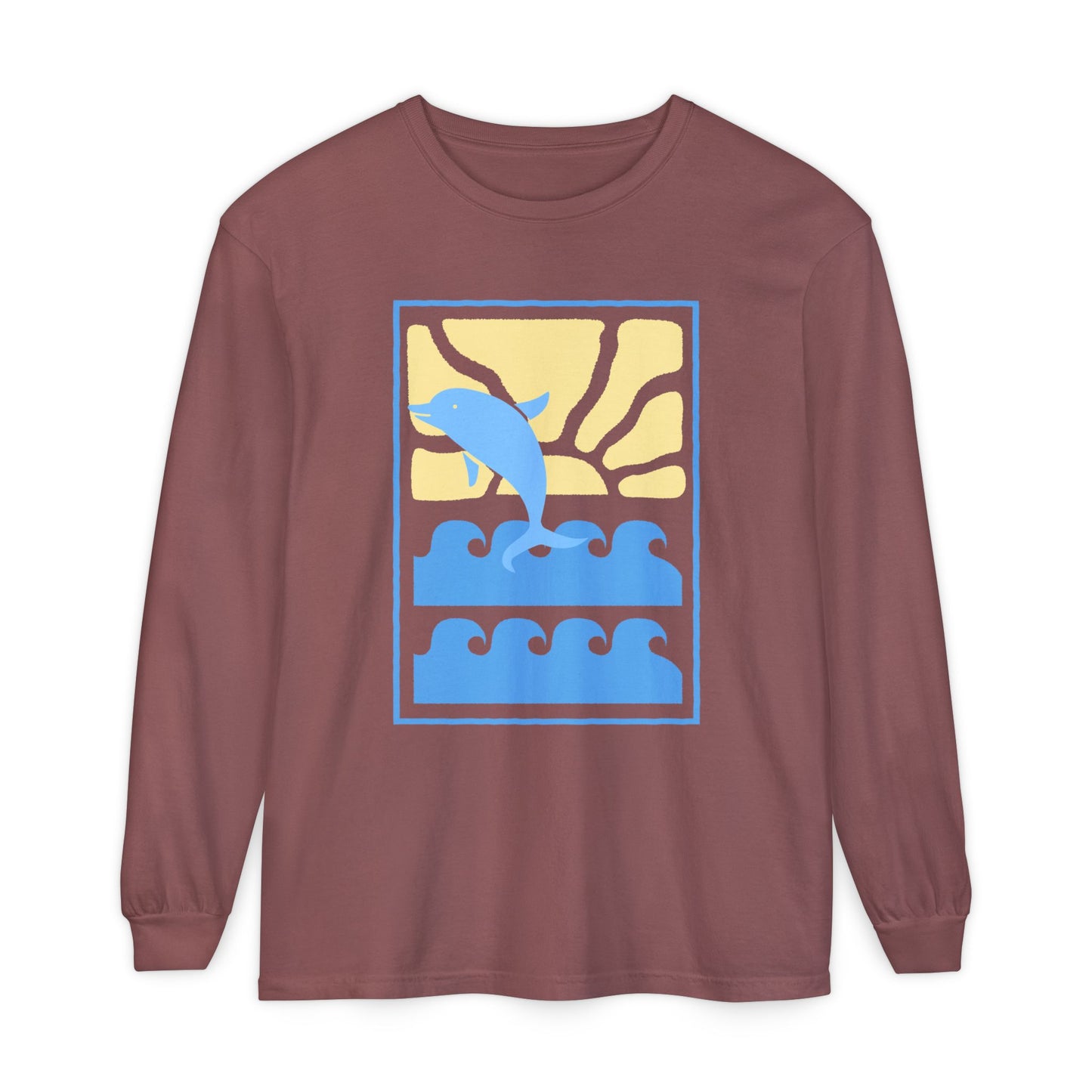 Sunset Dolphin Unisex Garment-dyed Long Sleeve T-Shirt - Psychonaut Swag