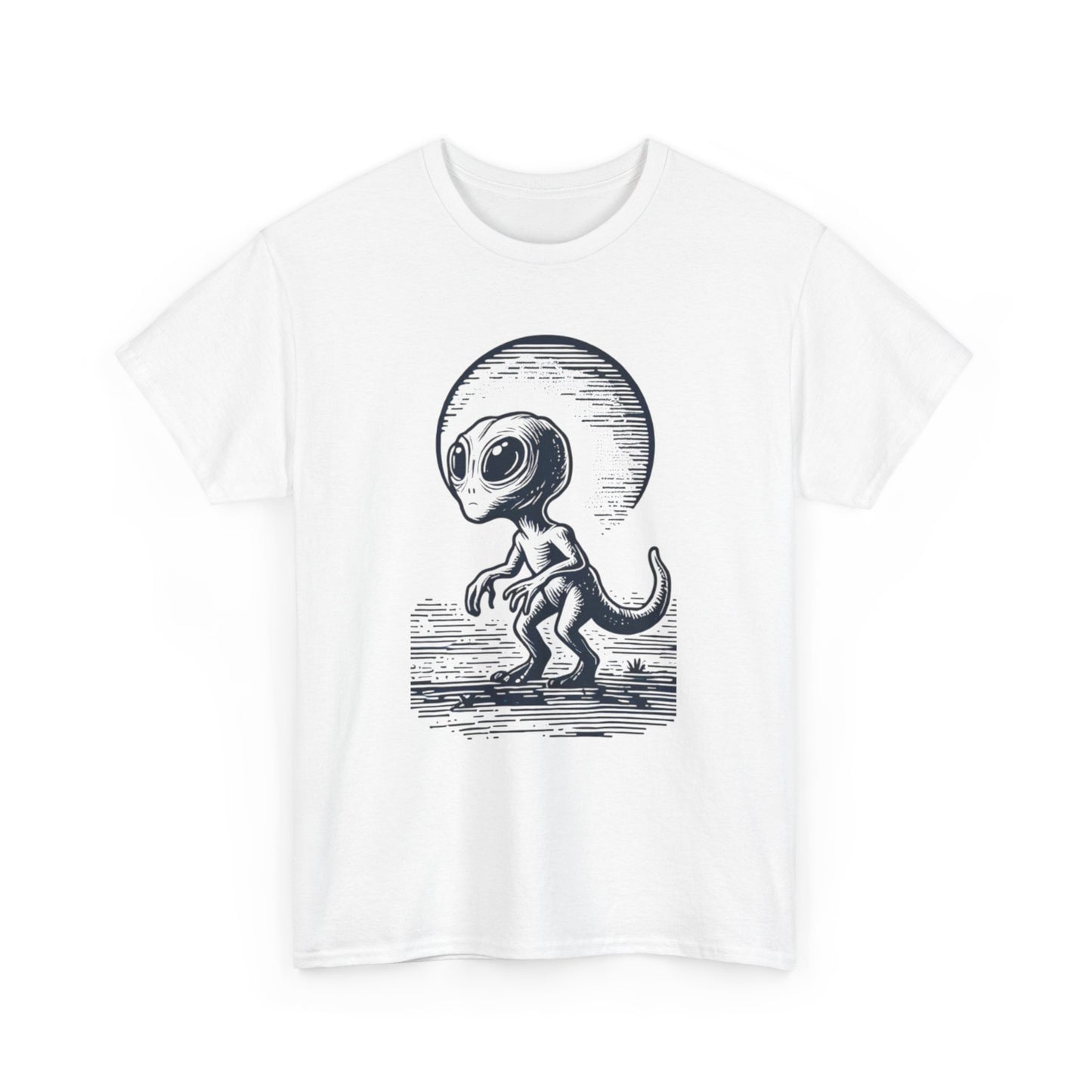 Dinosaur Hybrid, Graphic Unisex Heavy Cotton Tee | UFO Lover T-Shirt | Space-Themed Apparel - Psychonaut Swag