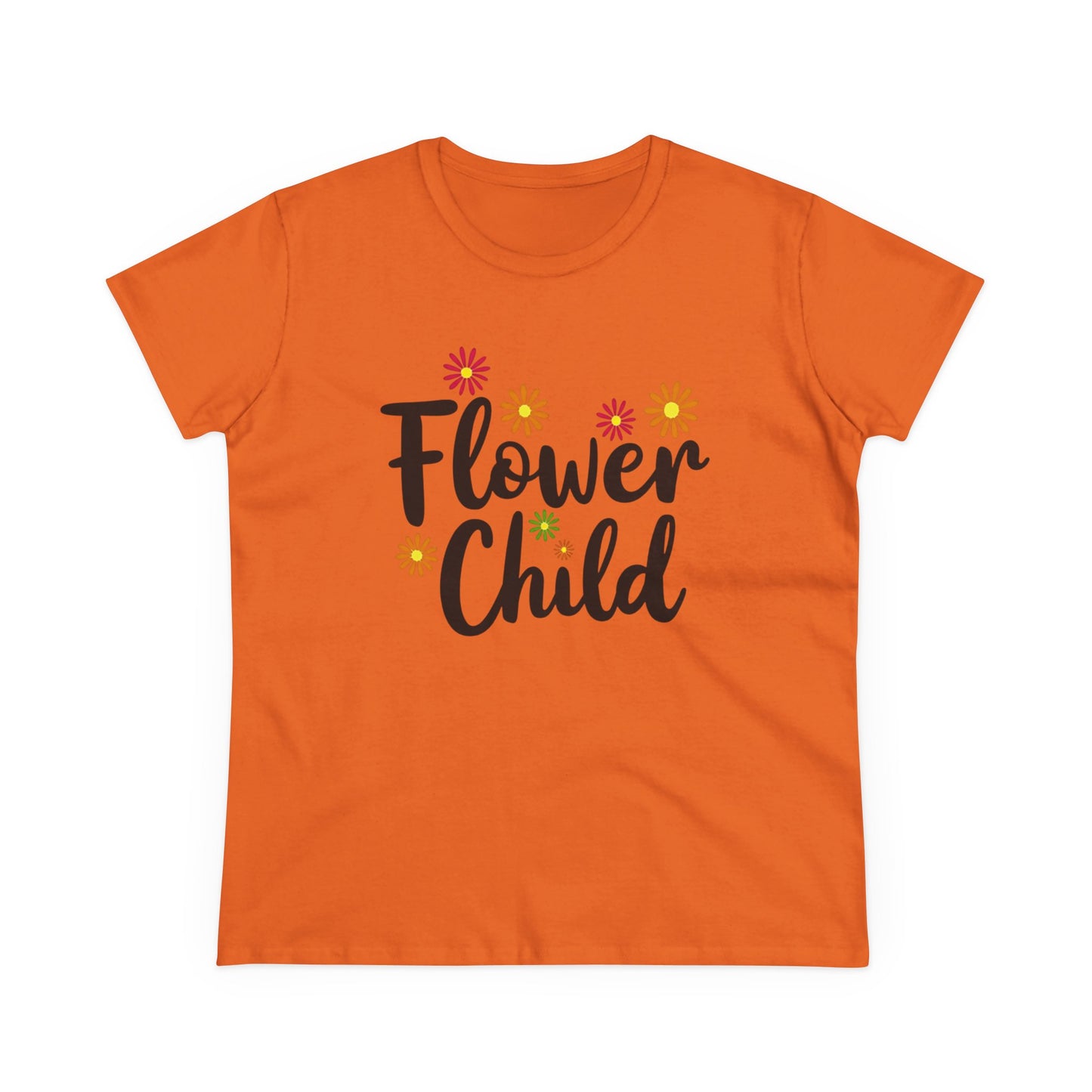 Flower Child Women's Midweight Cotton Tee - Boho Vintage Style Shirt for Everyday Wear - Psychonaut Swag