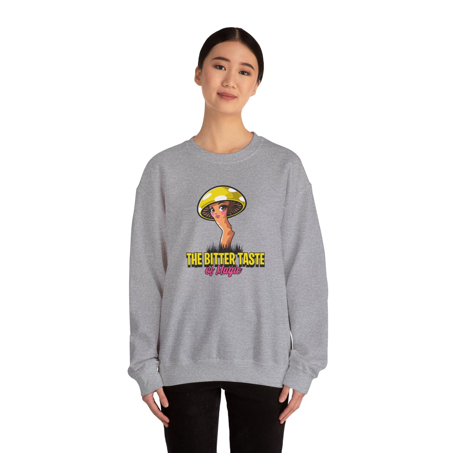 The Bitter Taste of Magic, Mushroom, Unisex Heavy Blend™ Crewneck Sweatshirt - Psychonaut Swag