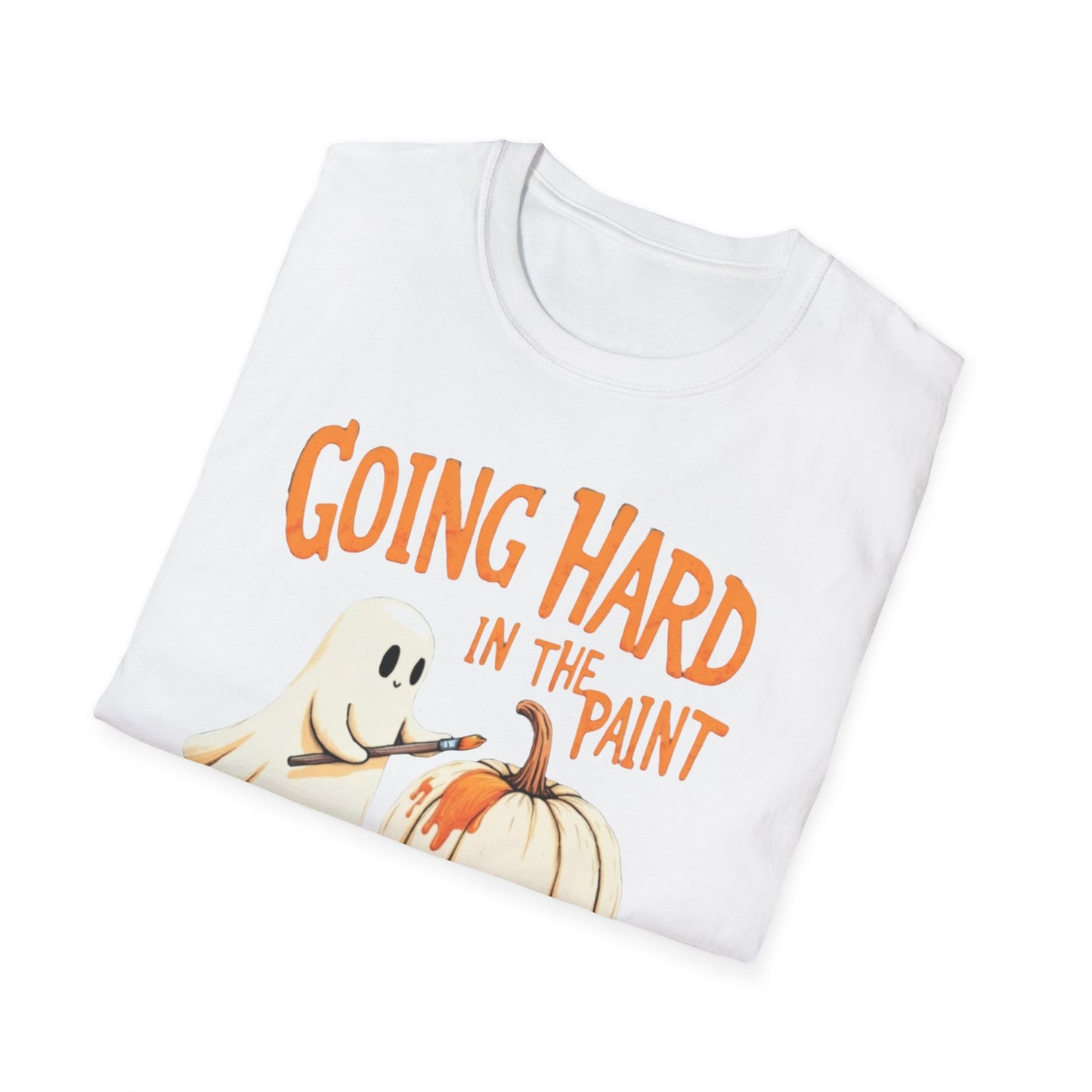 Halloween Ghost painting, T-Shirt, Fun Halloween Shirt, Unisex Softstyle Tee, Autumn Apparel, Pumpkin Design Tee