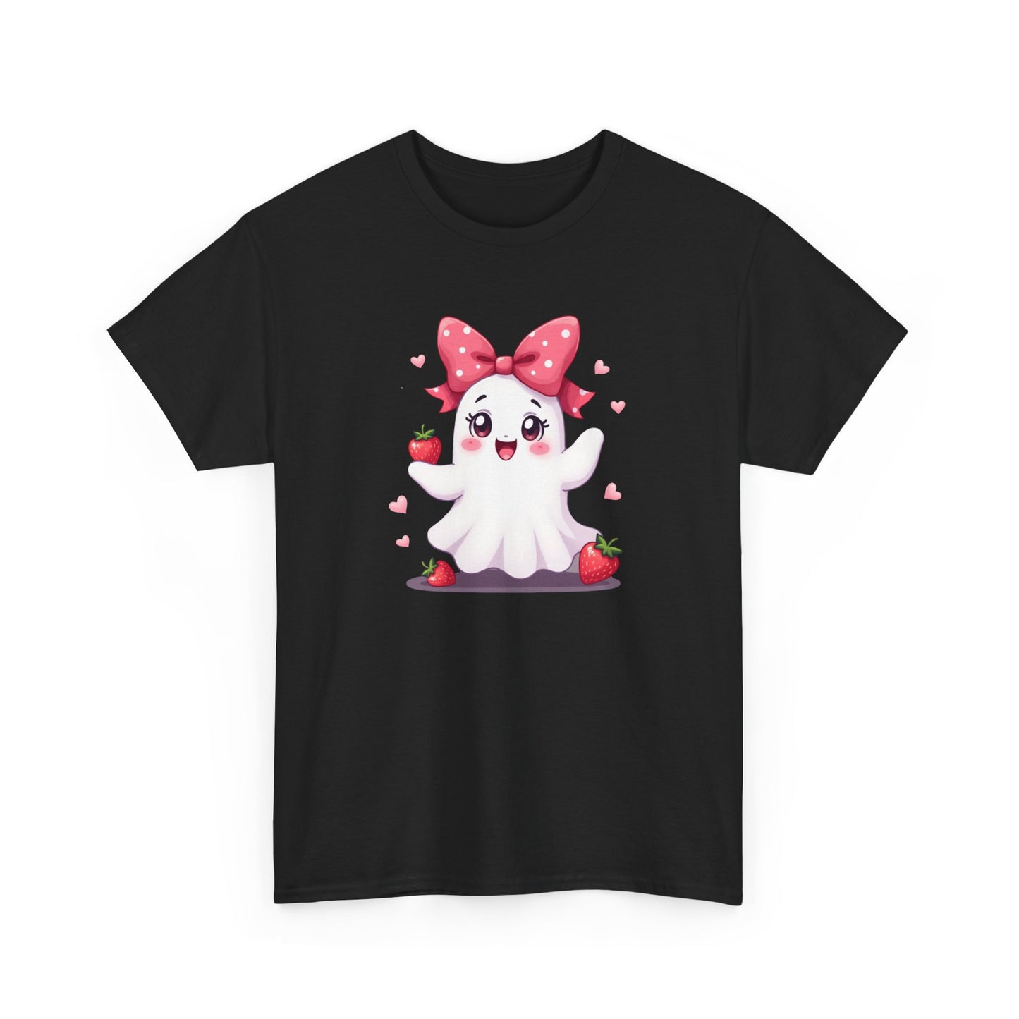 Cute Ghost Strawberry Unisex Tee, Perfect for Halloween, Gift, Casual Wear, Festival Shirt, Summer Vibes, Kawaii Apparel