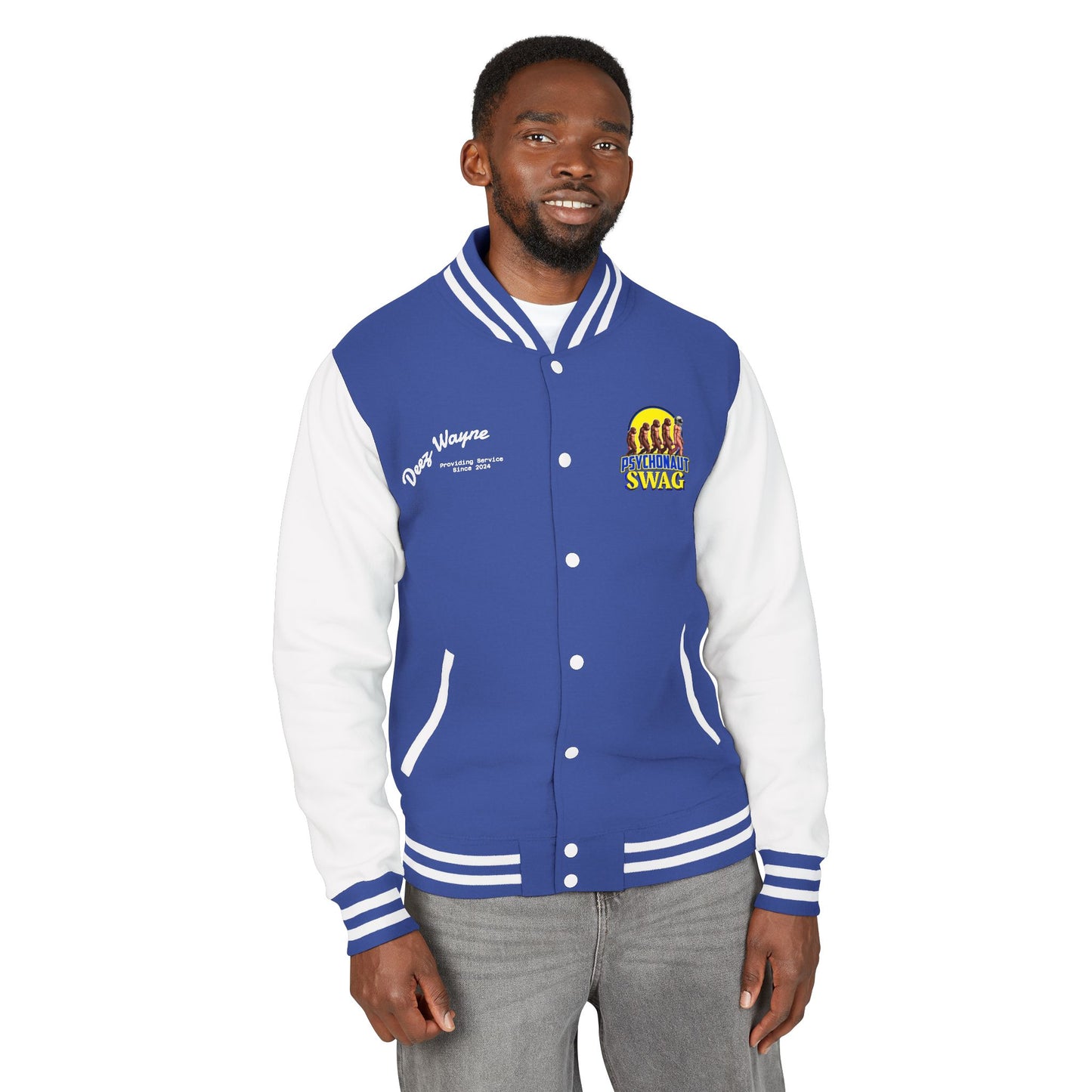Psychonaut Swag, Small Biz, Vintage Unisex Heavyweight Letterman Jacket – Perfect for Team Spirit, Casual Outings, Gifts, College Events, Personalized Style