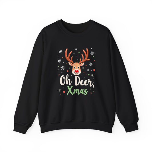 Christmas Sweatshirt - "Oh Deer, Xmas" Reindeer Holiday Crewneck