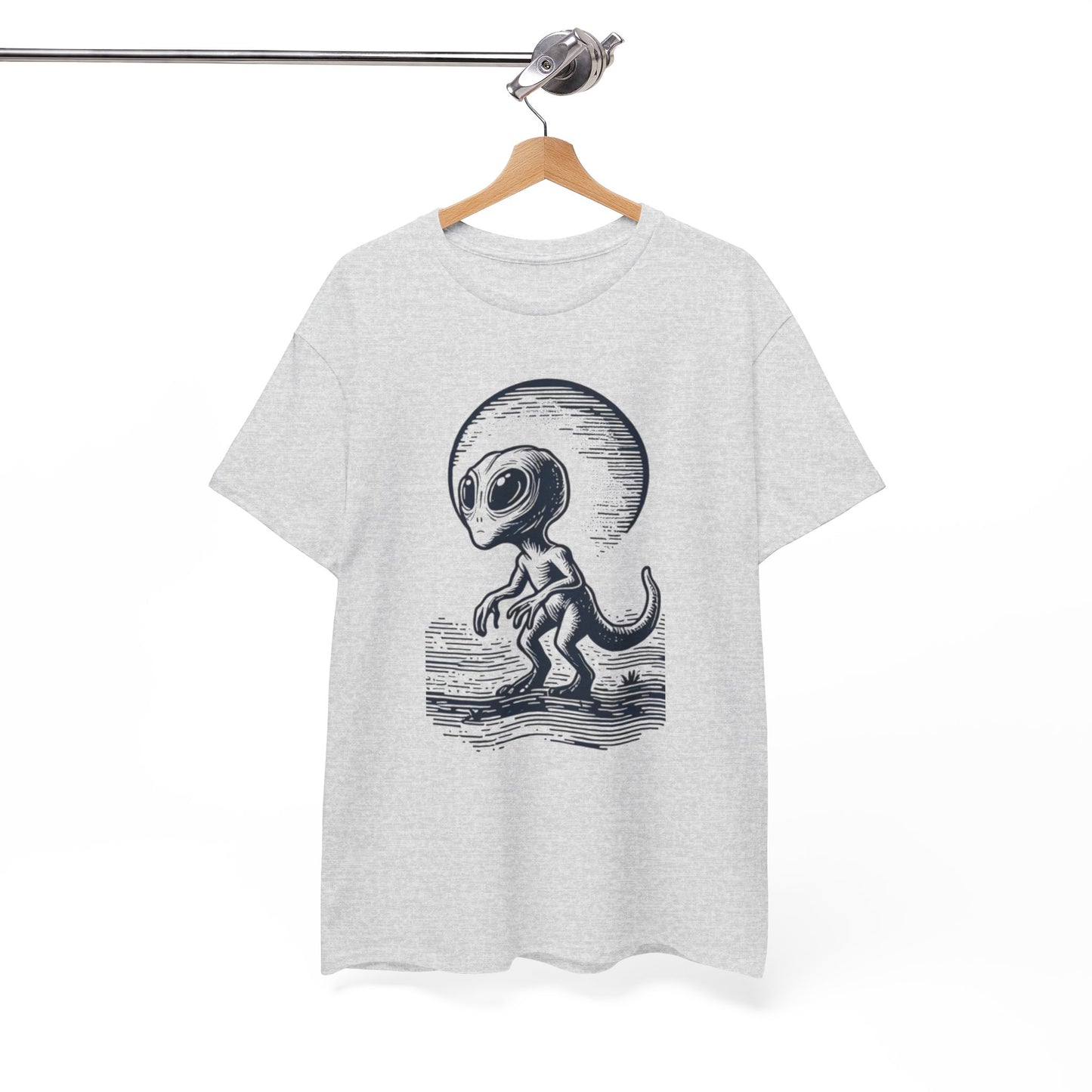 Dinosaur Hybrid, Graphic Unisex Heavy Cotton Tee | UFO Lover T-Shirt | Space-Themed Apparel - Psychonaut Swag