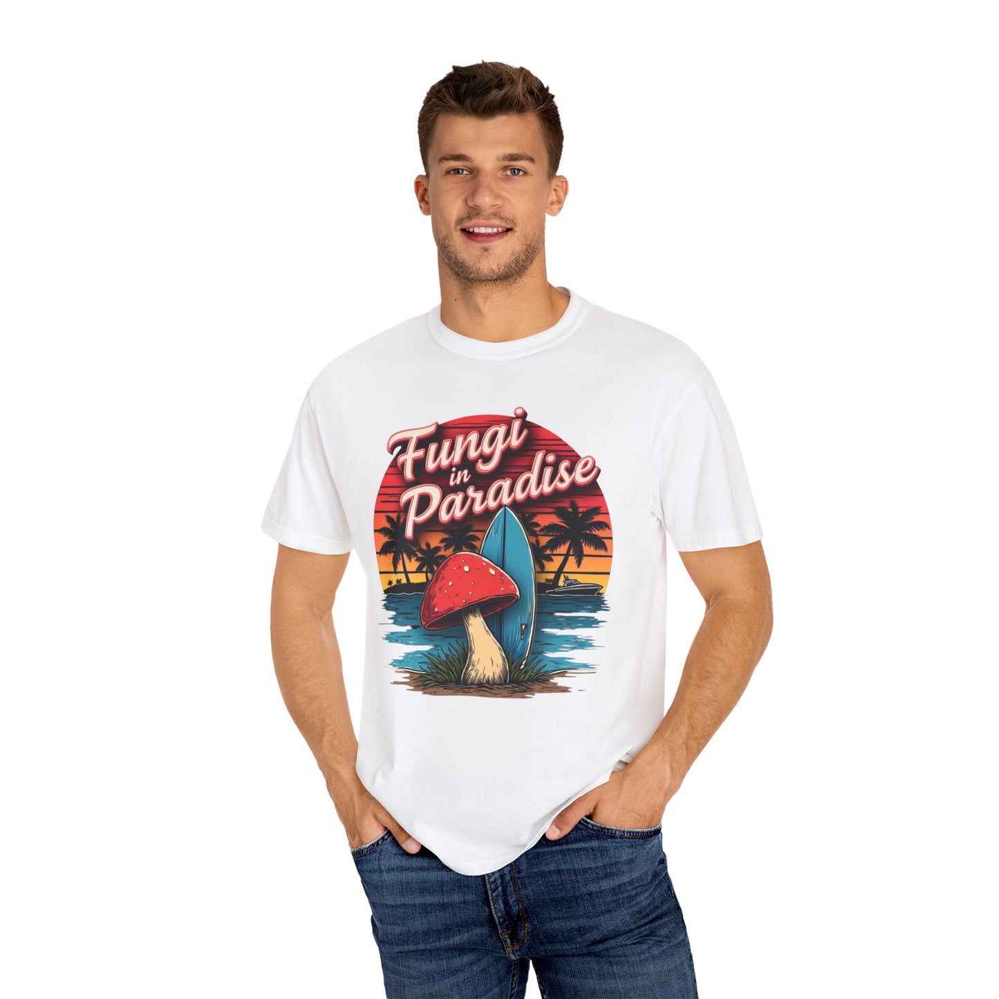 Fungi in Paradise Design, Relaxed Tee, Vintage Style Shirt, Gift for Nature Lovers, Eco-Friendly Apparel - Psychonaut Swag