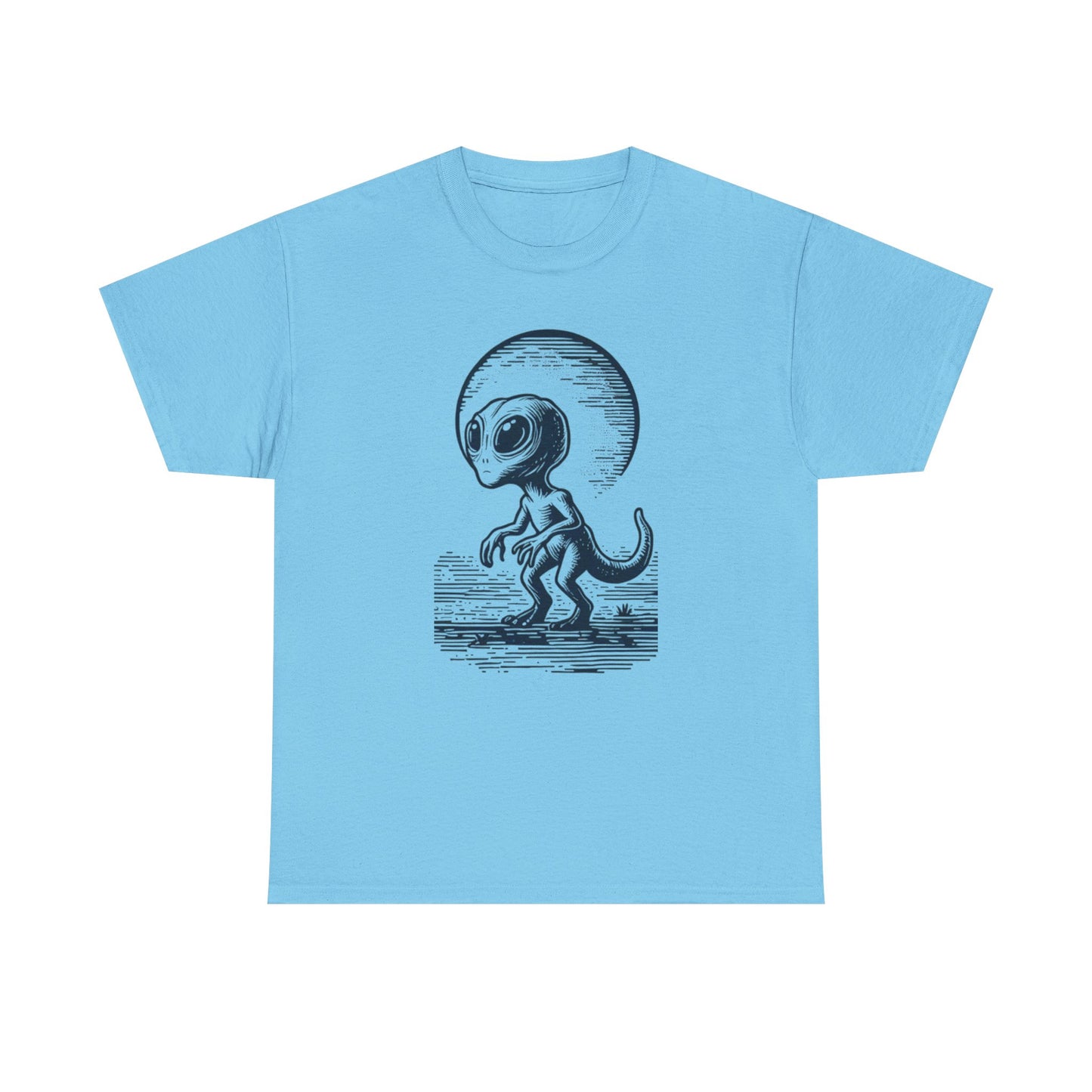 Dinosaur Hybrid, Graphic Unisex Heavy Cotton Tee | UFO Lover T-Shirt | Space-Themed Apparel - Psychonaut Swag