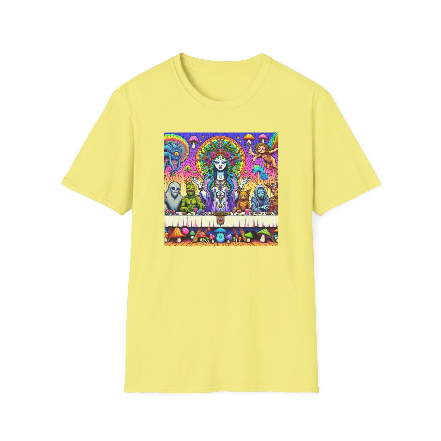 Mushroom Last Supper, Unisex Softstyle T-Shirt - Psychonaut Swag