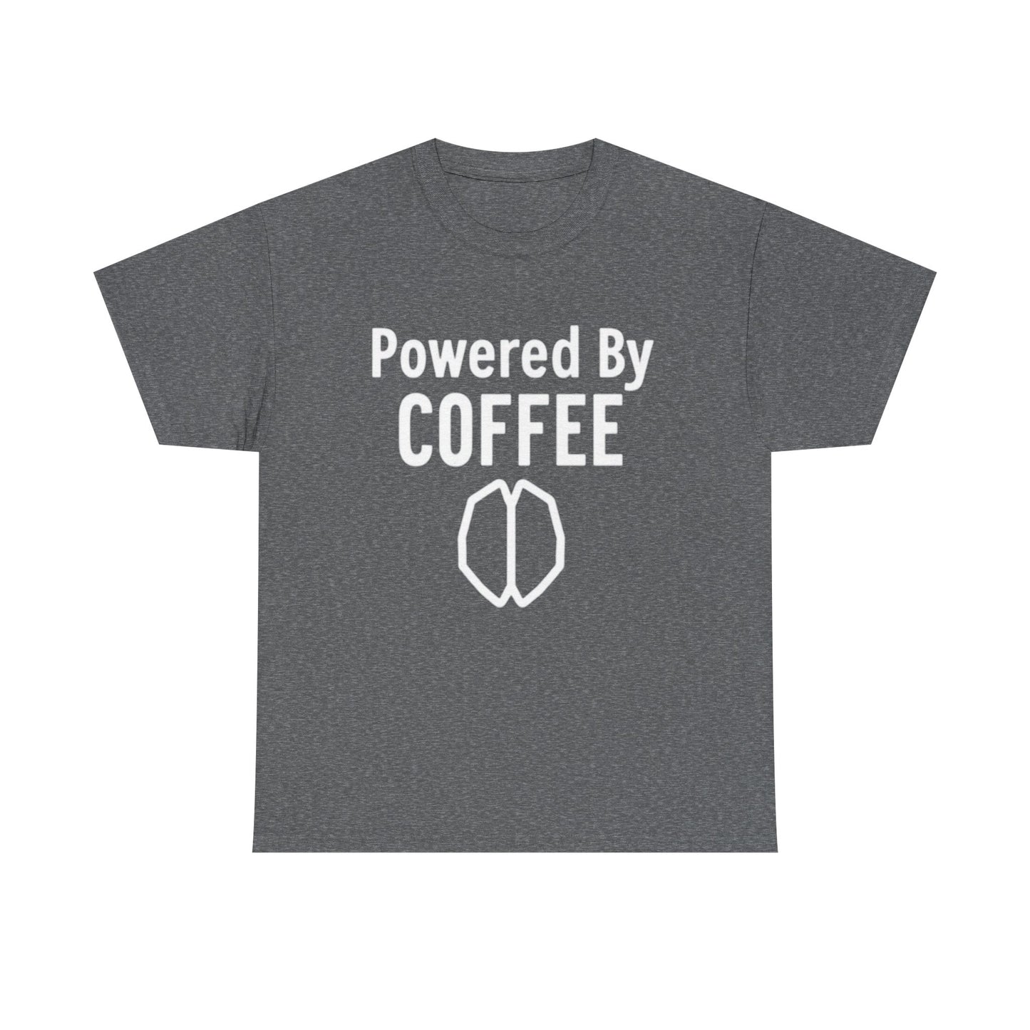Powered By Coffee Unisex Heavy Cotton Tee, Funny Coffee Lover Shirt, Gift for Barista, Casual Wear, Perfect for Birthdays, Everyday Use - Psychonaut Swag