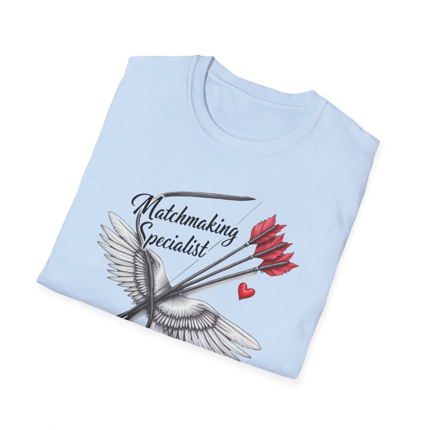 Matchmaking Specialist T-Shirt — Cupid Arrow & Wings Valentine Tee