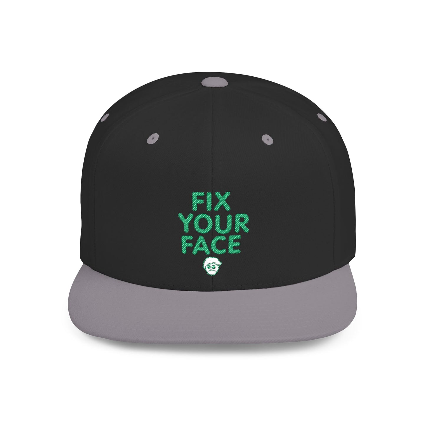 Fix Your Face-Leah, Flat Bill Snapback Cap, Trendy Snapback Hat, Funny Quote Hat, Casual Streetwear Cap, Unique Gift for Friends