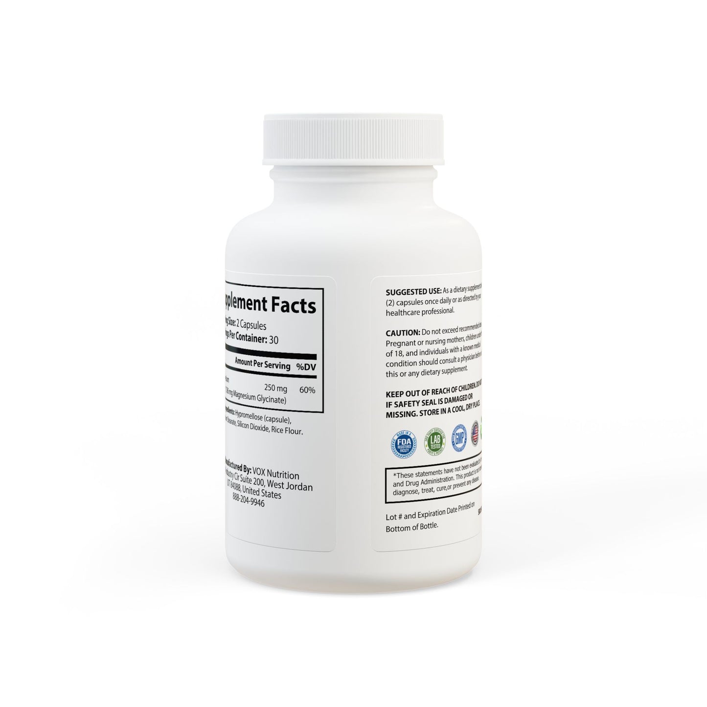 Magnesium Glycinate Capsules — Stress Relief, Better Sleep & Muscle Cramp Support (60 ct)