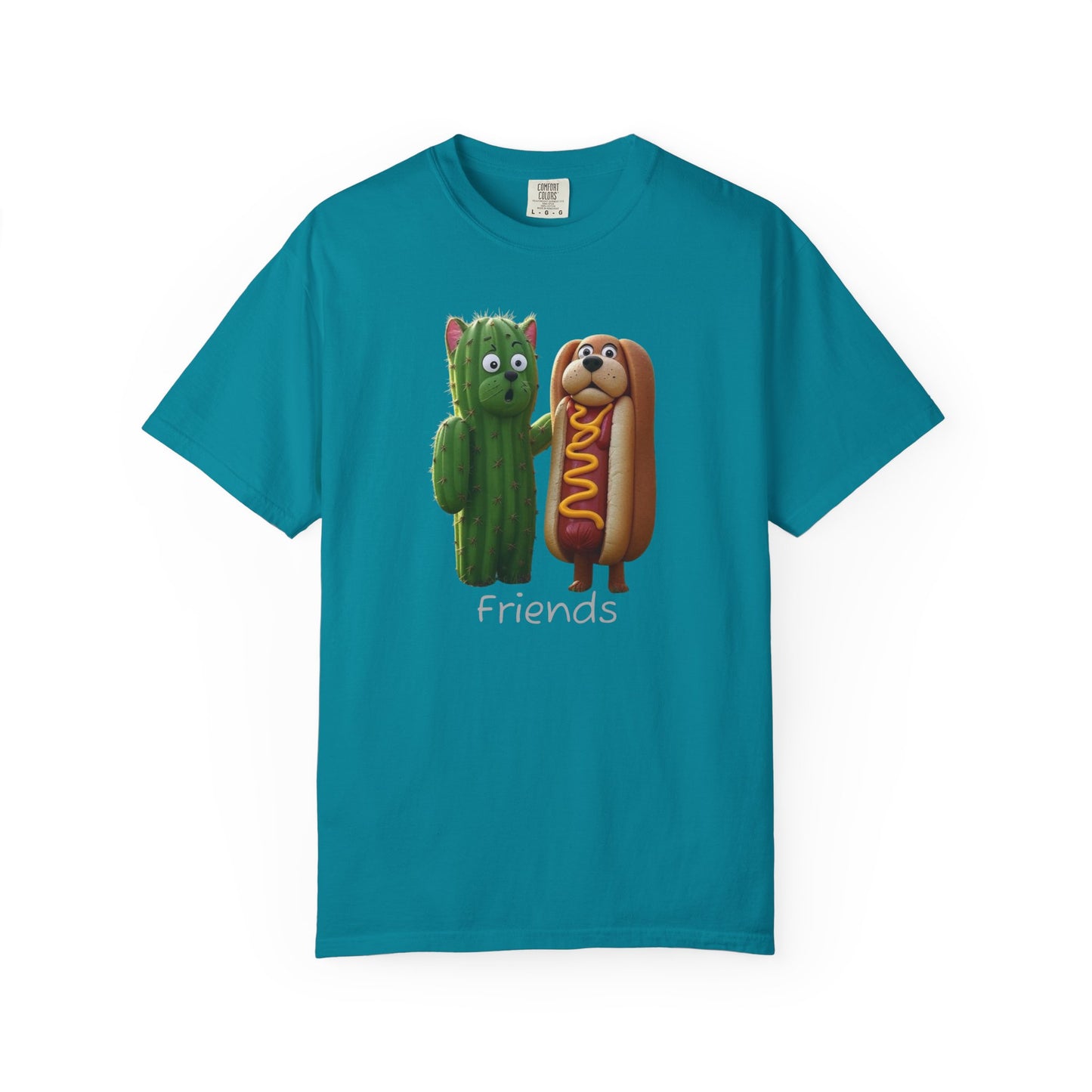 Friends Cactus and Hot Dog, Cartoon T-Shirt, Cute Tee for Kids and Adults, Humorous Gift for Food Lovers, Summer Casual Wear, Birthday Gift