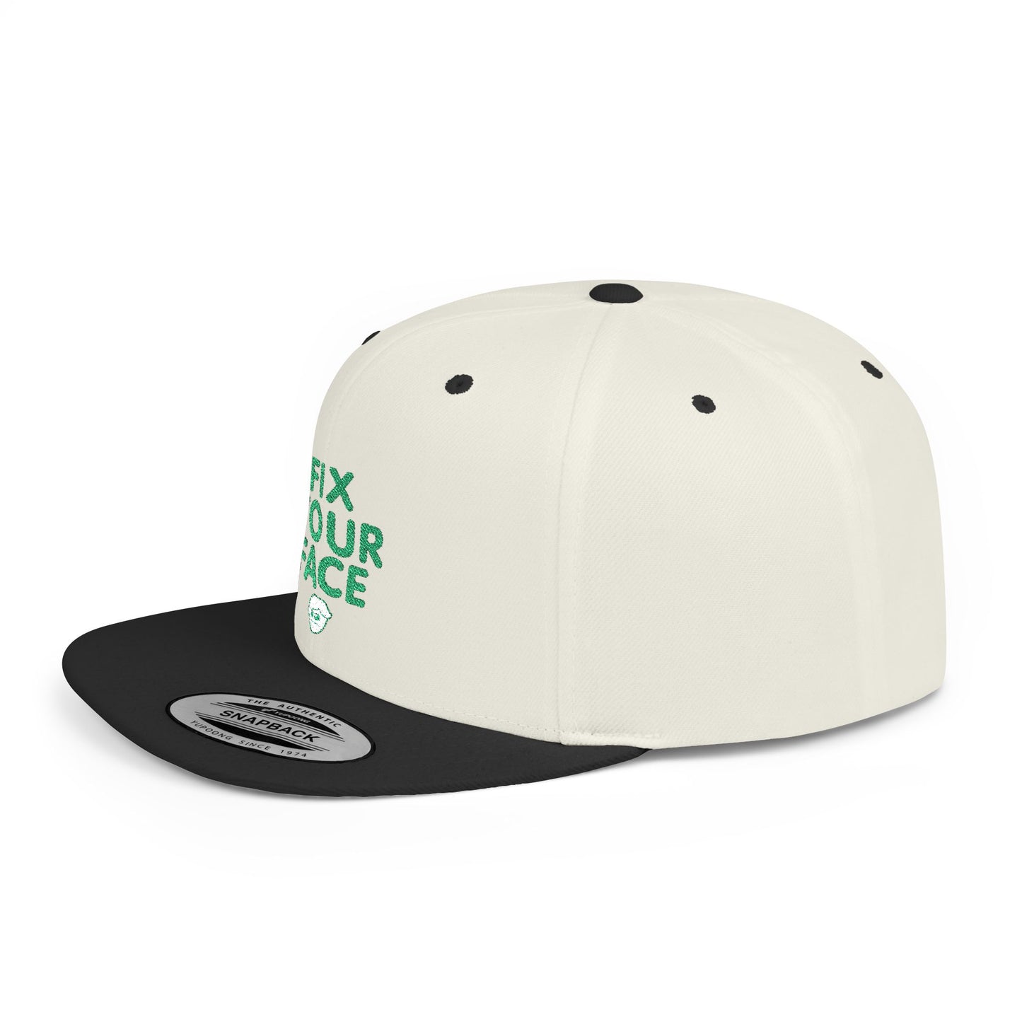 Fix Your Face-Leah, Flat Bill Snapback Cap, Trendy Snapback Hat, Funny Quote Hat, Casual Streetwear Cap, Unique Gift for Friends