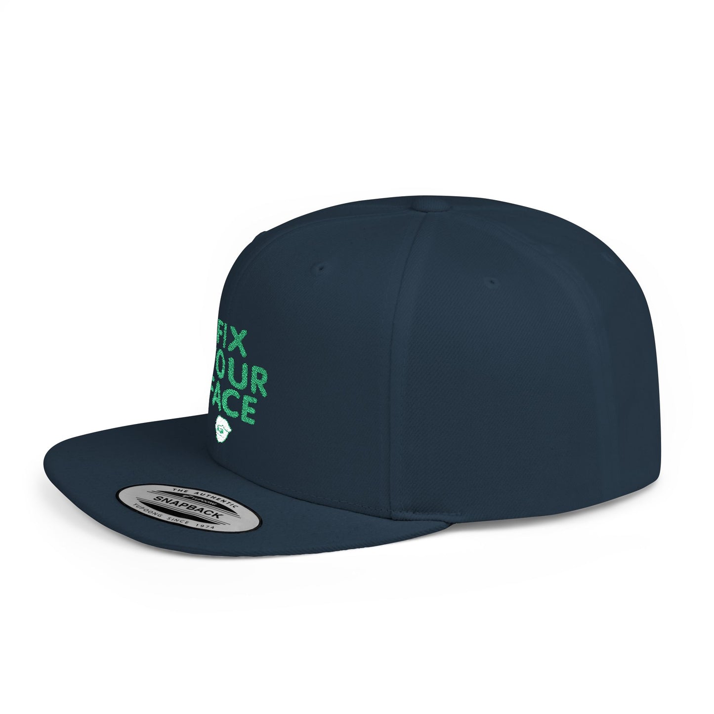 Fix Your Face-Leah, Flat Bill Snapback Cap, Trendy Snapback Hat, Funny Quote Hat, Casual Streetwear Cap, Unique Gift for Friends