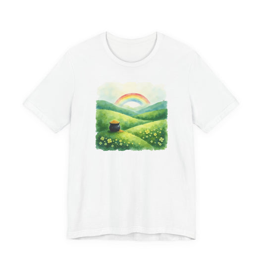 Rainbow with pot of gold, Unisex Jersey Short Sleeve Tee