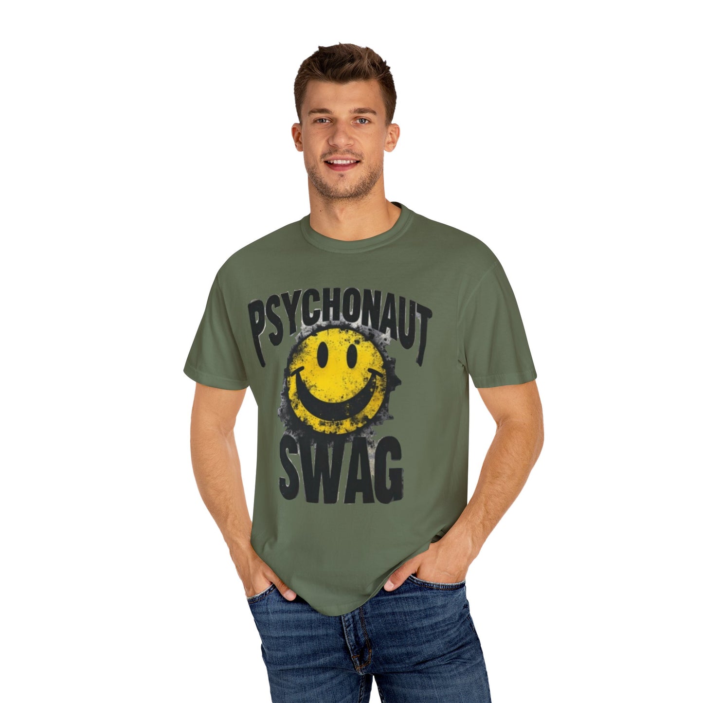 Psychonaut Swag Yellow Smiley Face, Trendy Graphic Tee for Festival Lovers, Casual Wear, Gifts, Street Style
