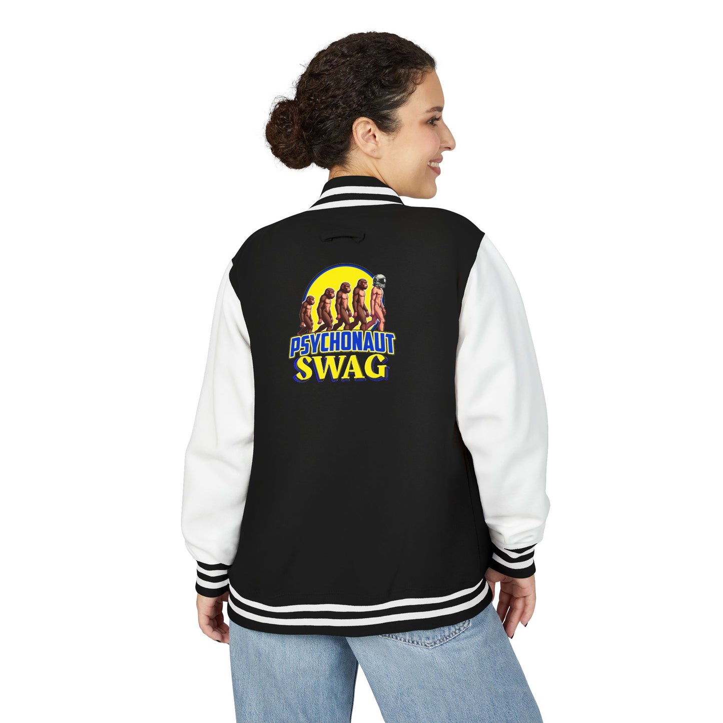Psychonaut Swag, Small Biz, Vintage Unisex Heavyweight Letterman Jacket – Perfect for Team Spirit, Casual Outings, Gifts, College Events, Personalized Style