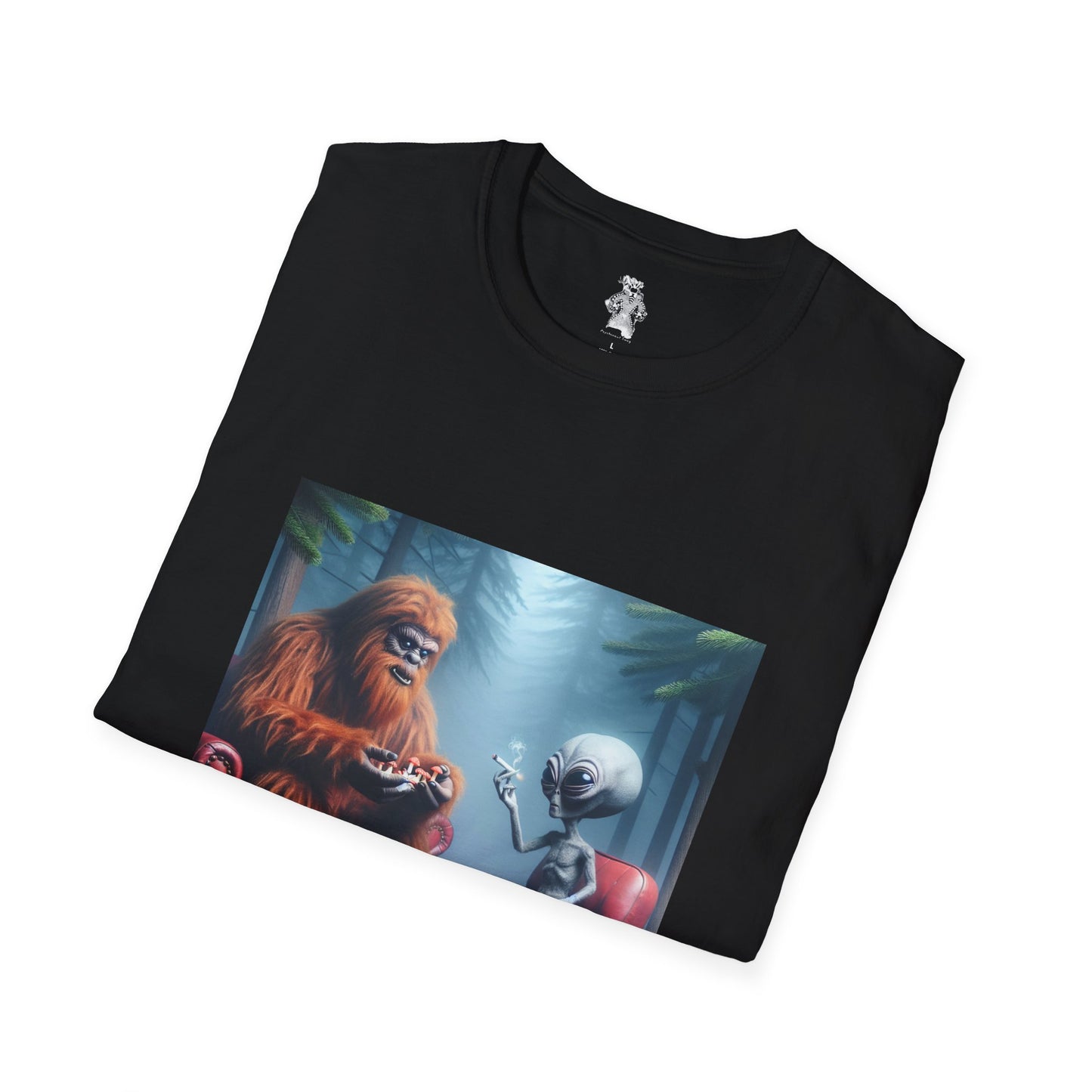 Unisex Tee - Mystical Bigfoot and Alien Encounter in the Woods - Psychonaut Swag