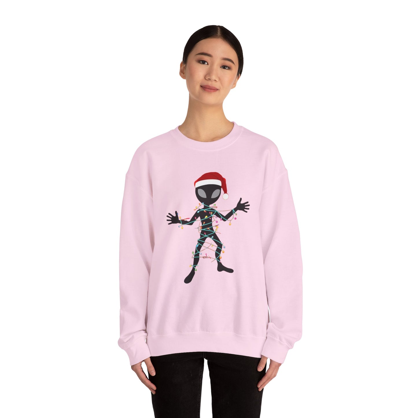 Alien Wrapped in Christmas Lights Sweatshirt — Holiday Ugly Sweater Tee