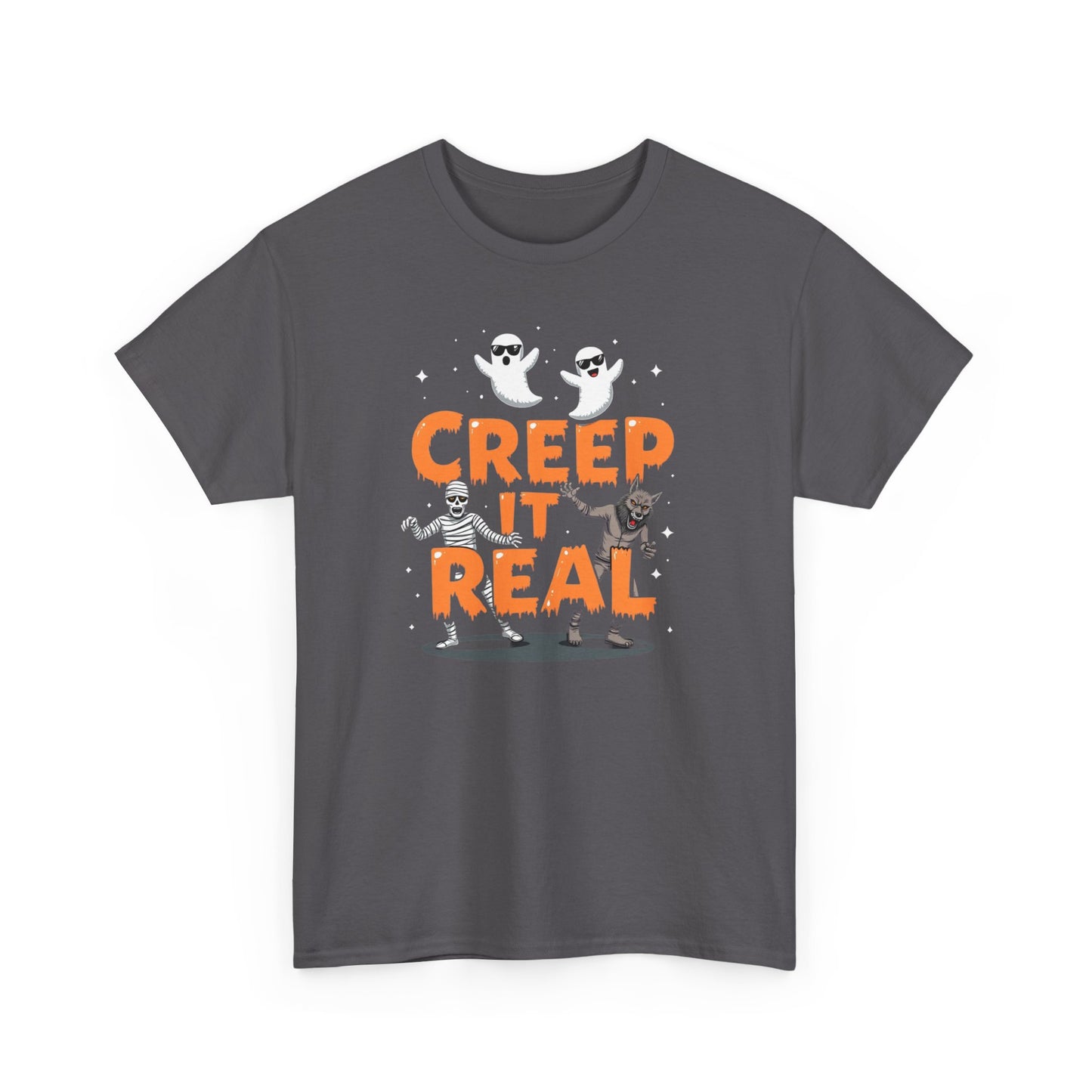 Creep It Real Unisex Heavy Cotton Tee, Halloween Shirt, Fall Apparel, Spooky Season, Ghost Theme, Unisex Casual Wear