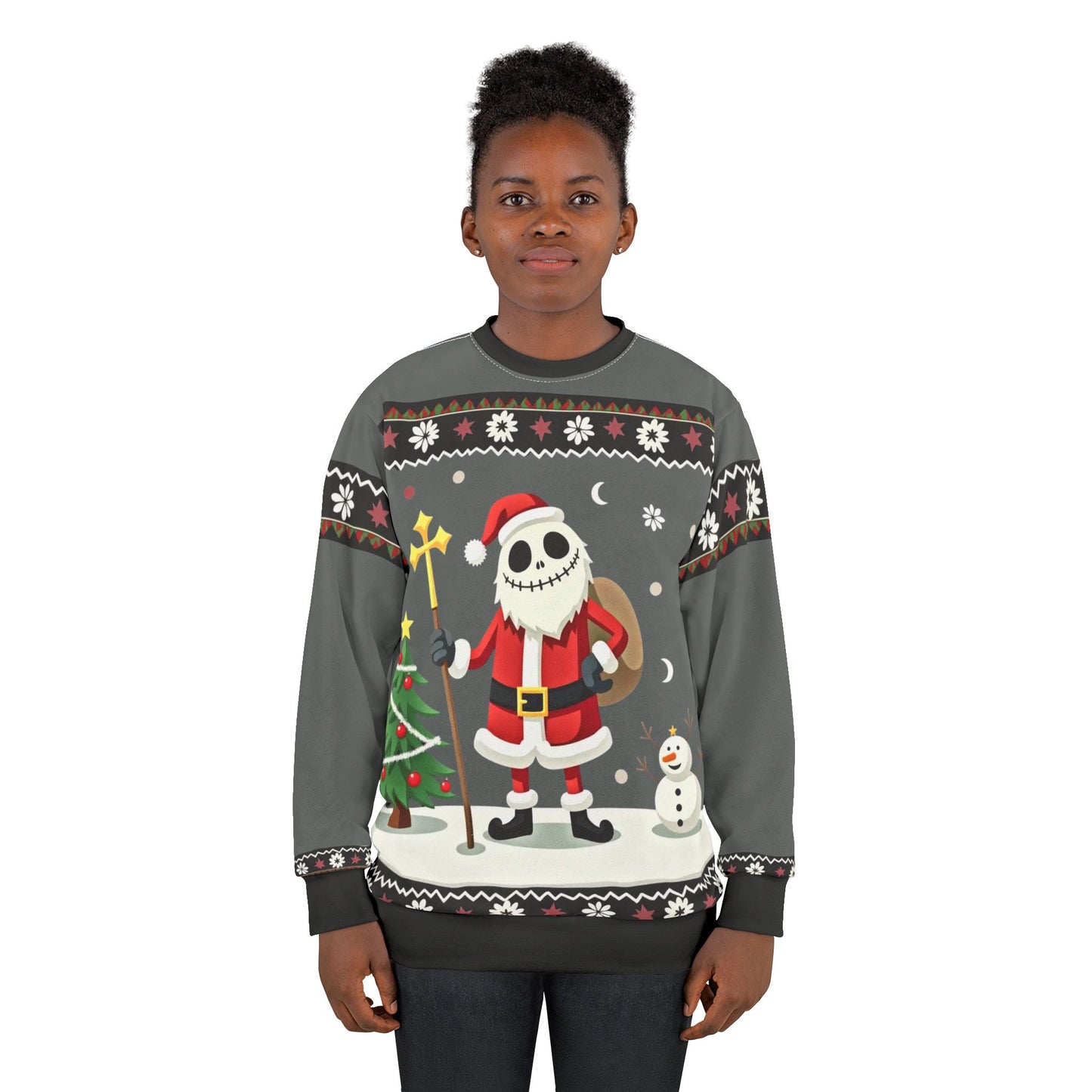 Santa Skeleton Ugly Christmas Sweater - Holiday Skull Santa Sweatshirt