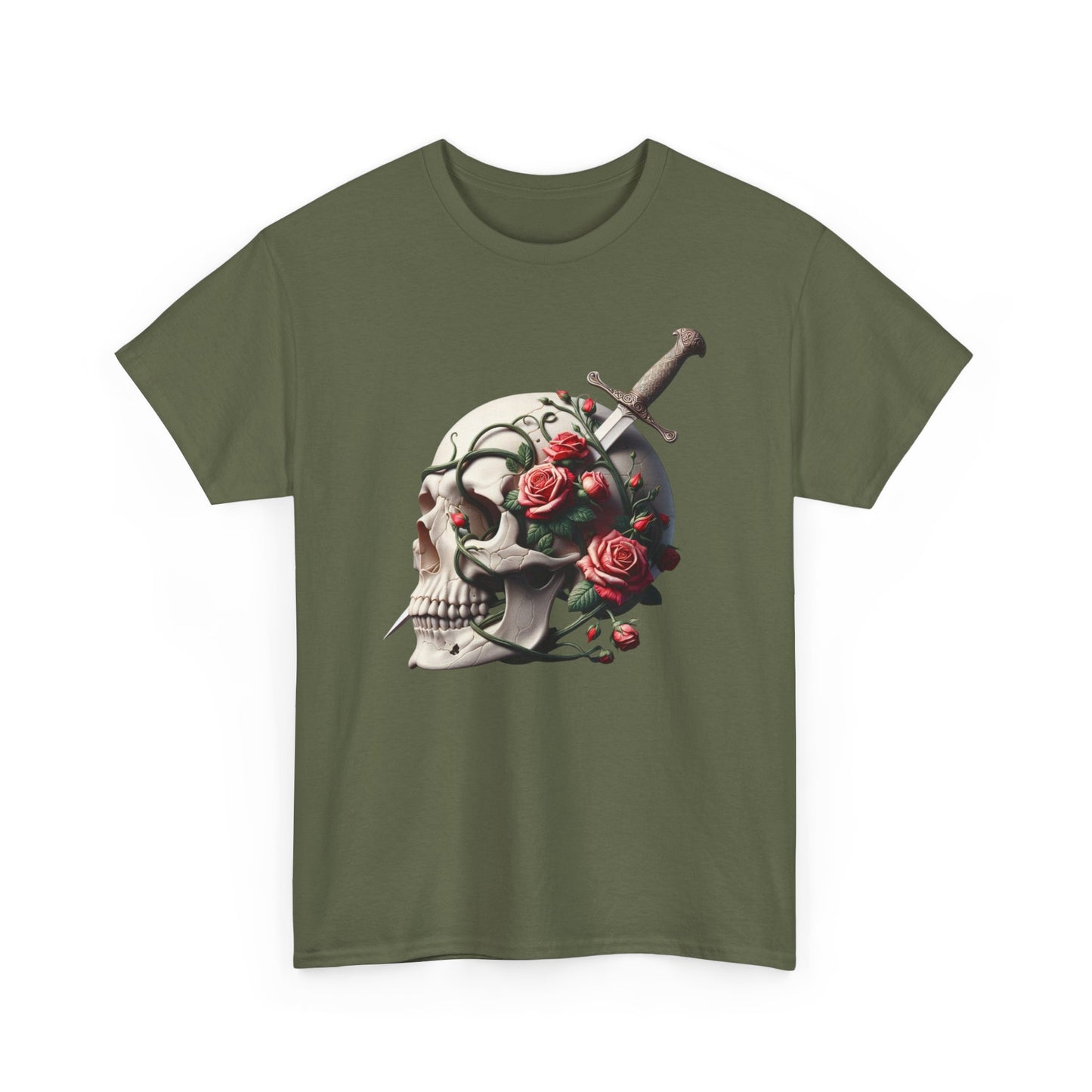 Skull & Roses Unisex Heavy Cotton Tee - Edgy Graphic T-Shirt for Alternative Fashion - Psychonaut Swag