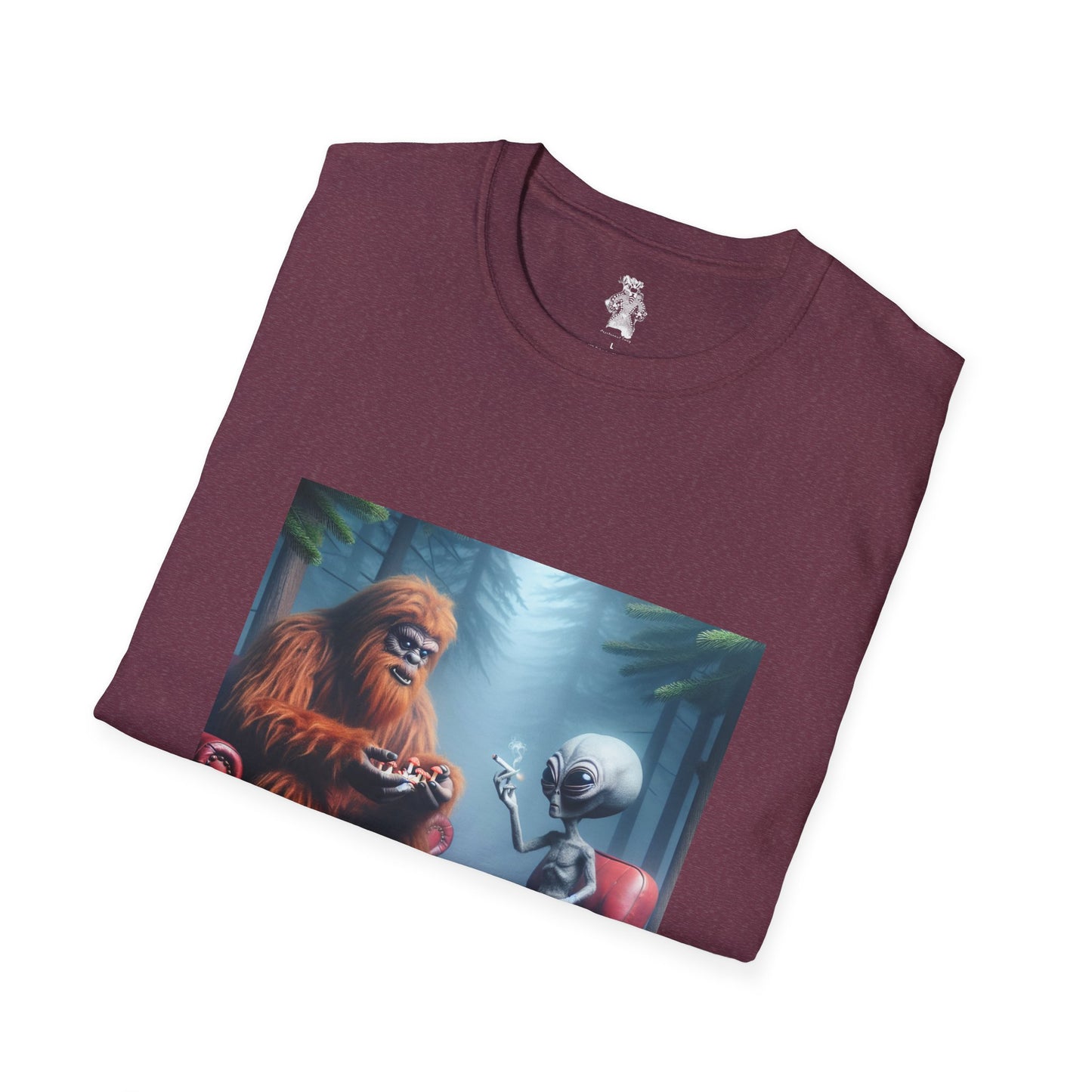 Unisex Tee - Mystical Bigfoot and Alien Encounter in the Woods - Psychonaut Swag