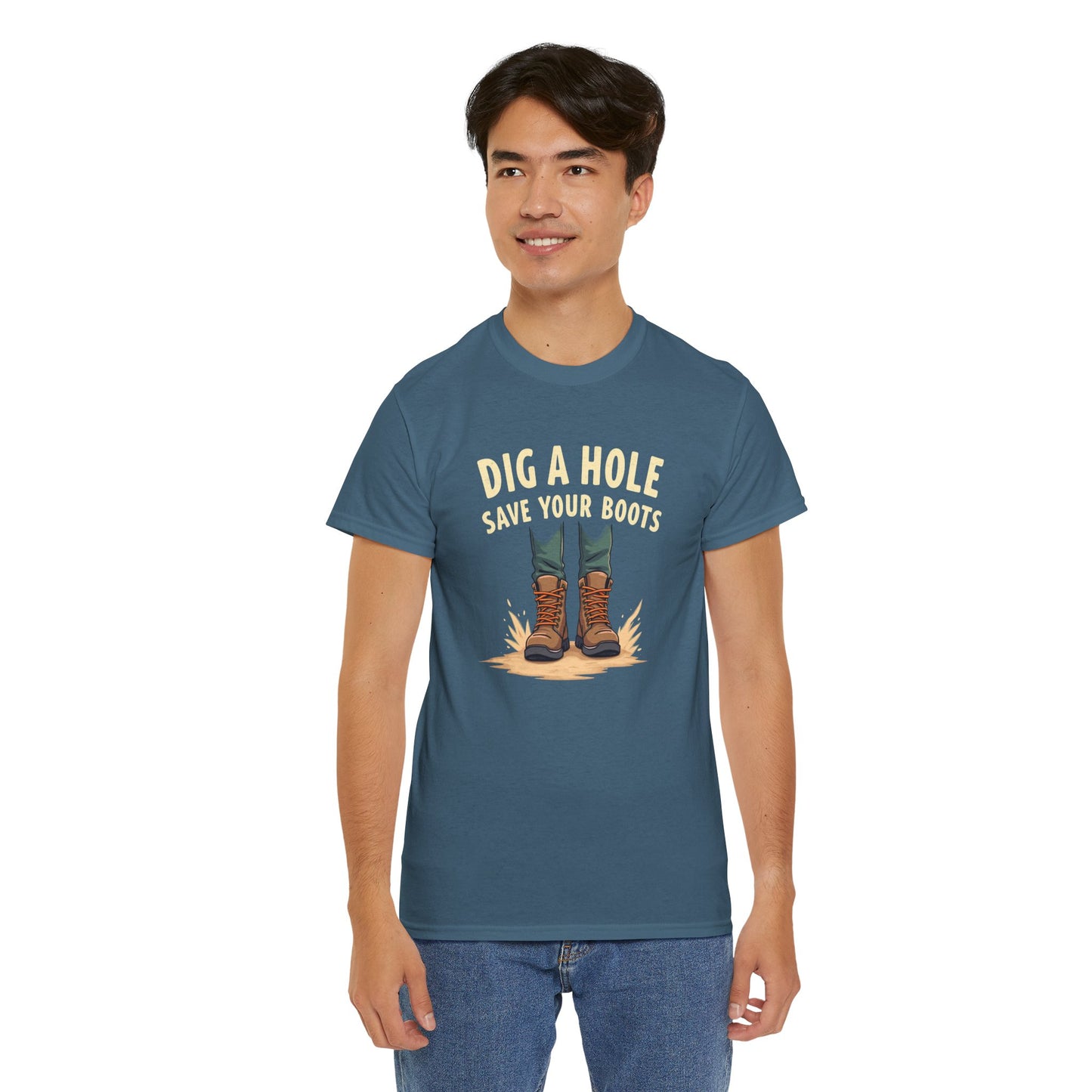 Dig a Hole Save Your Boots, Funny Gardening Tee, Unisex Heavy Cotton Tee, Vintage Style Shirt, Dig A Hole Design, Perfect for Gardeners & Outdoor Lovers - Psychonaut Swag