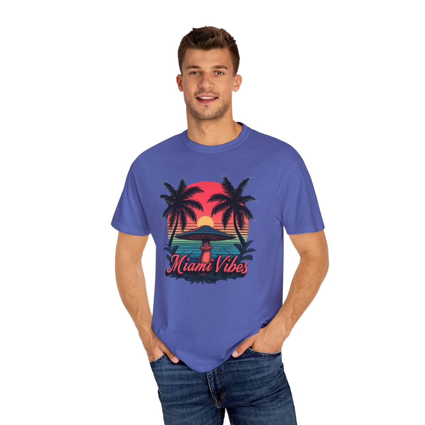 Miami Vibes, T-Shirt with Tropical Vibes Design, Summer Apparel, Beachwear, Gift for Vacation Lovers, Relaxed Style - Psychonaut Swag