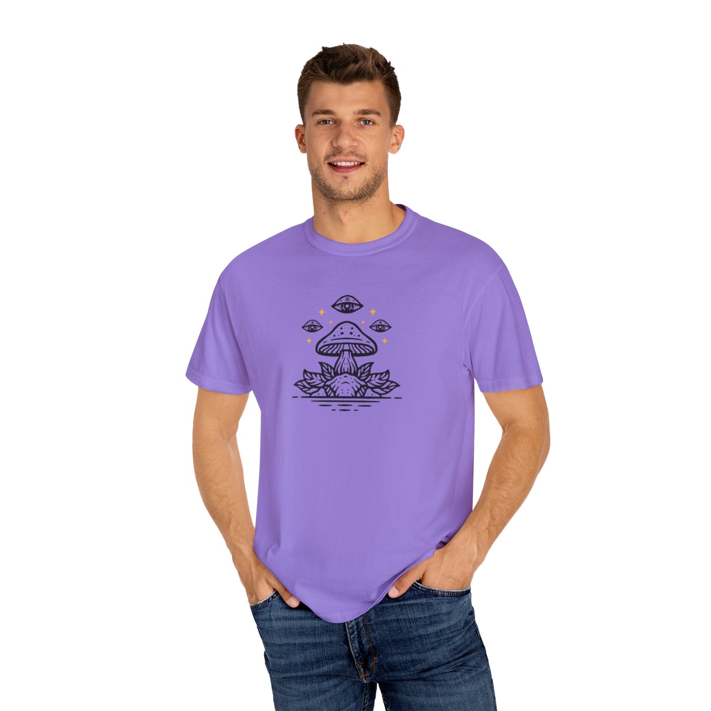 Mushroom Gift from Visitors, Unisex Garment-Dyed T-shirt - Psychonaut Swag