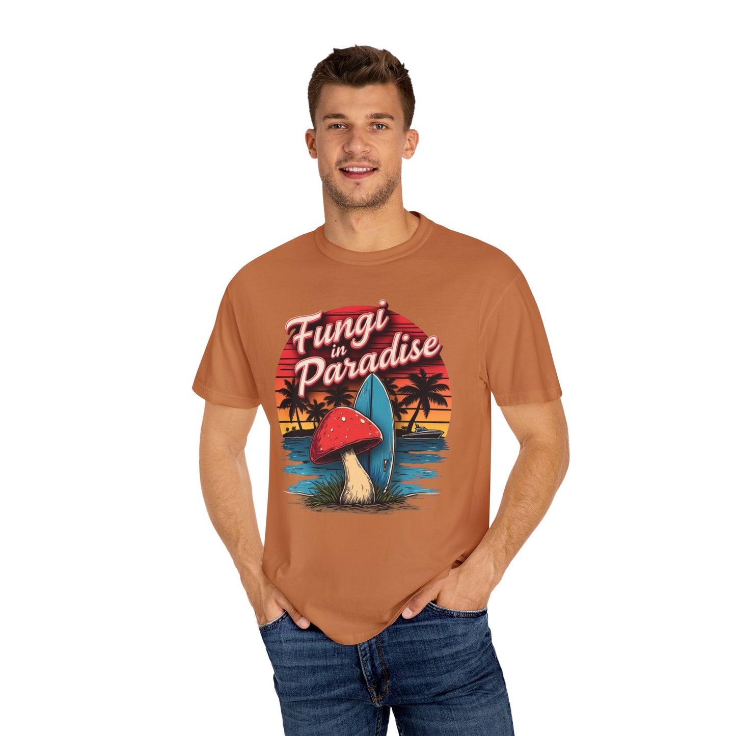 Fungi in Paradise Design, Relaxed Tee, Vintage Style Shirt, Gift for Nature Lovers, Eco-Friendly Apparel - Psychonaut Swag