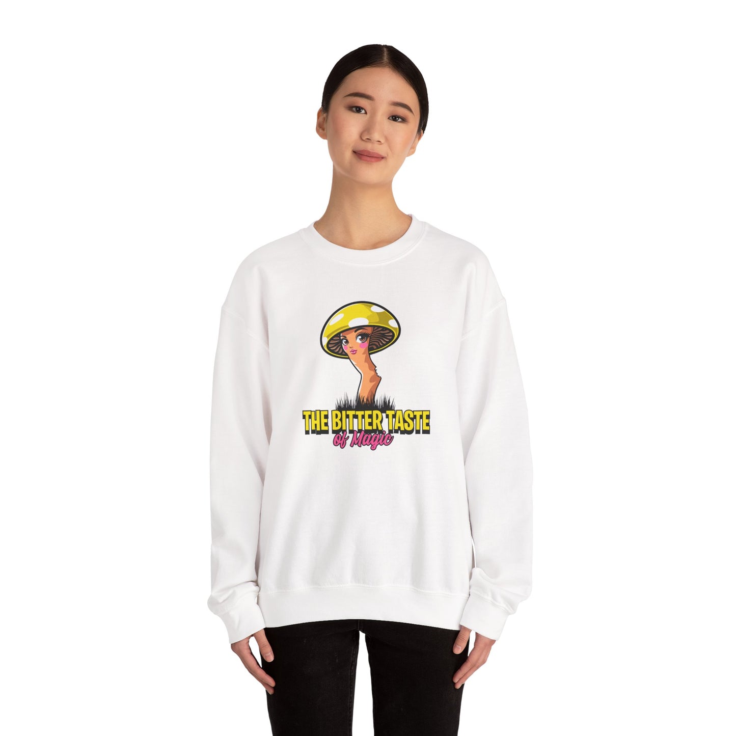The Bitter Taste of Magic, Mushroom, Unisex Heavy Blend™ Crewneck Sweatshirt - Psychonaut Swag