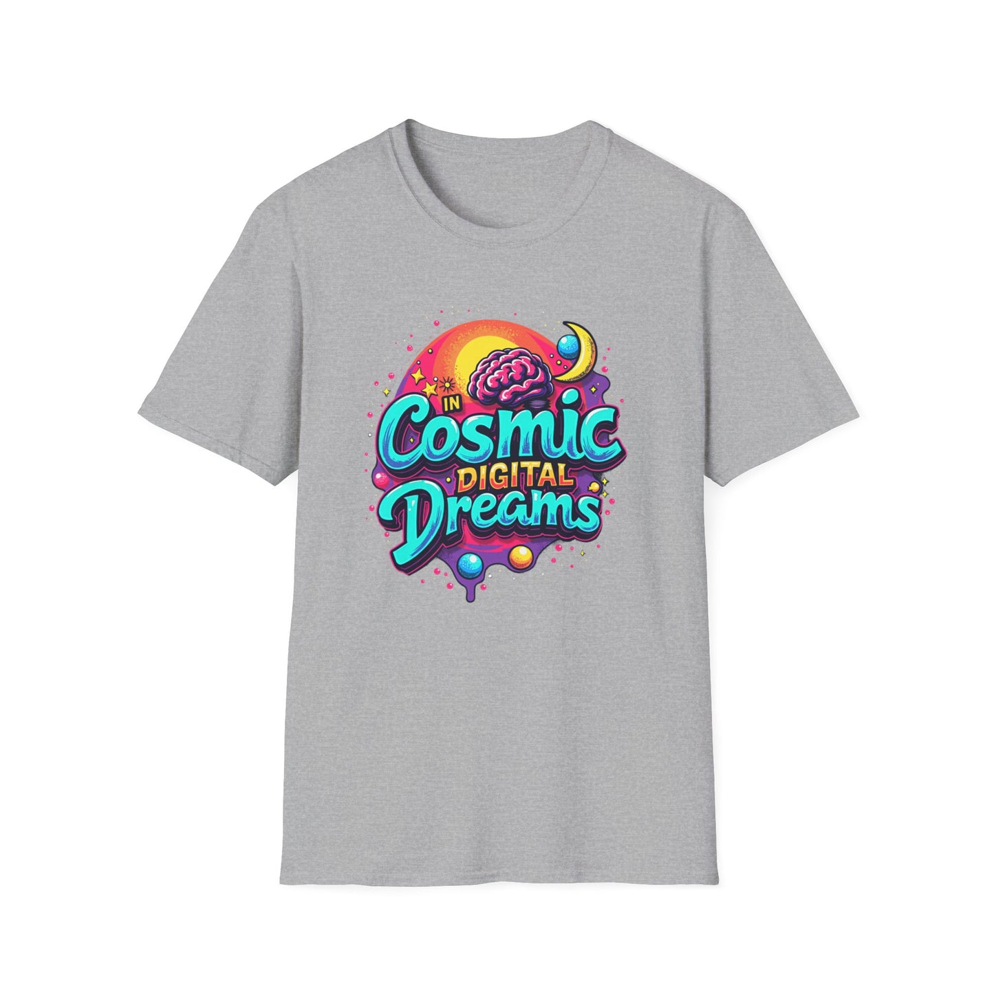 Cosmic Digital Dreams Unisex Softstyle T-Shirt - Vibrant Space-Inspired Design - Psychonaut Swag