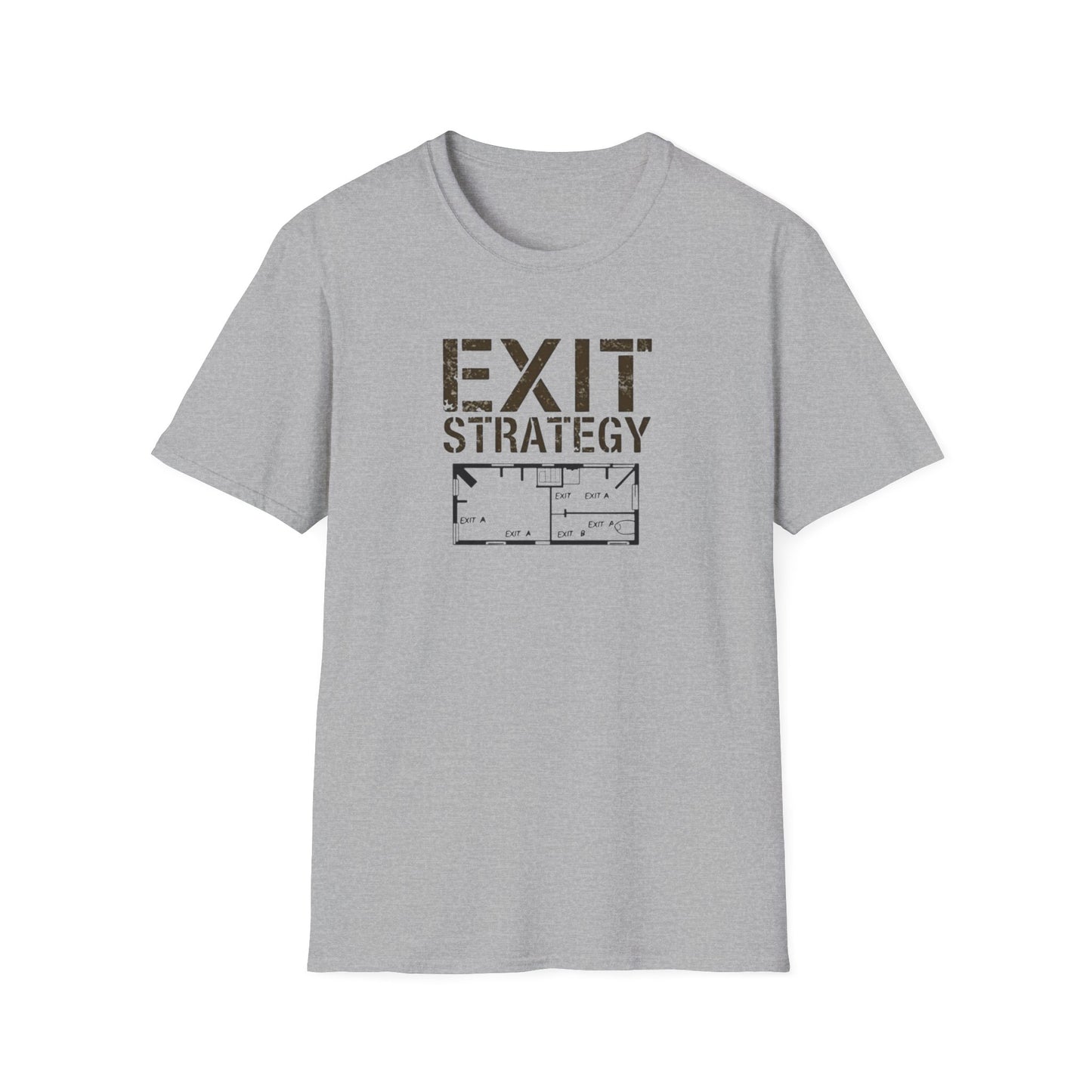 Exit Strategy Unisex Softstyle T-Shirt, Casual Wear, Fun Graphic Tee, Gift for Friends, Statement Shirt, Everyday Comfort - Psychonaut Swag