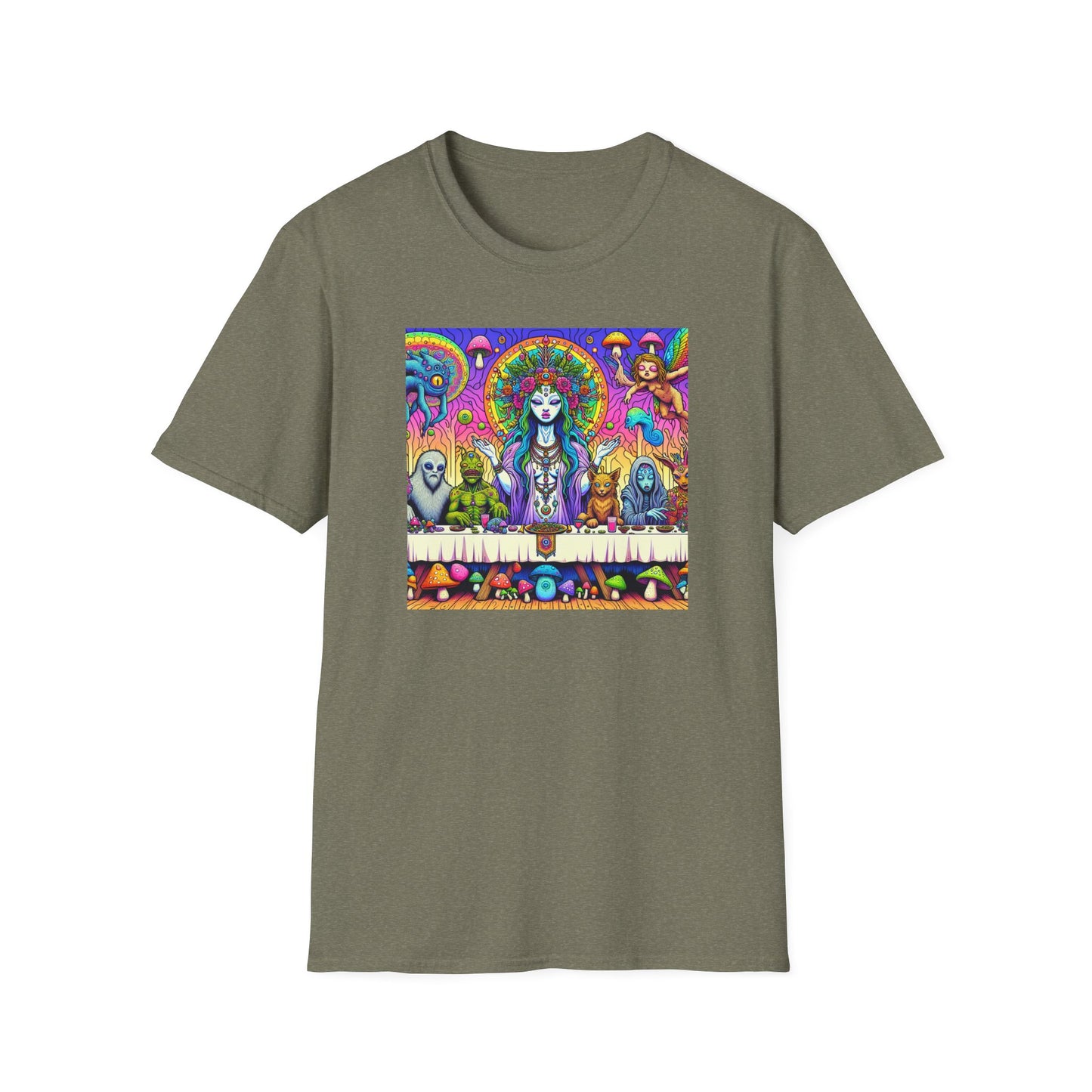 Mushroom Last Supper, Unisex Softstyle T-Shirt - Psychonaut Swag