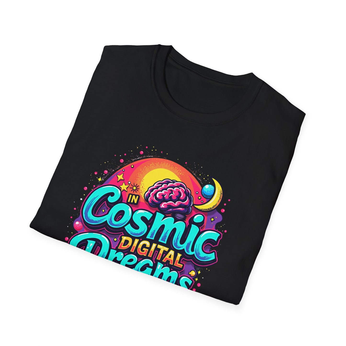 Cosmic Digital Dreams Unisex Softstyle T-Shirt - Vibrant Space-Inspired Design - Psychonaut Swag