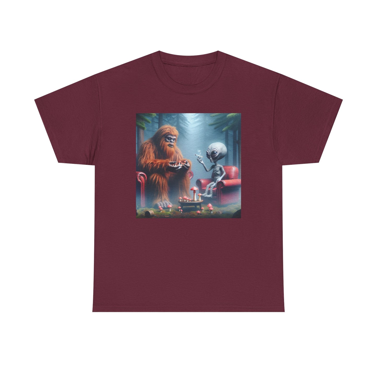 Mythical Bigfoot and Alien, Hanging out in the woods, Unisex Heavy Cotton Tee - Psychonaut Swag