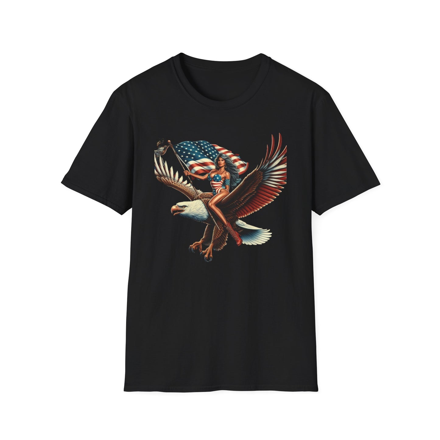 Patriot Riding Eagle, Graphic Tee - Unisex T-Shirt, Eagle Design, 4th of July Shirt, Independence Day Apparel, Festival Wear, Gift for Patriots - Psychonaut Swag