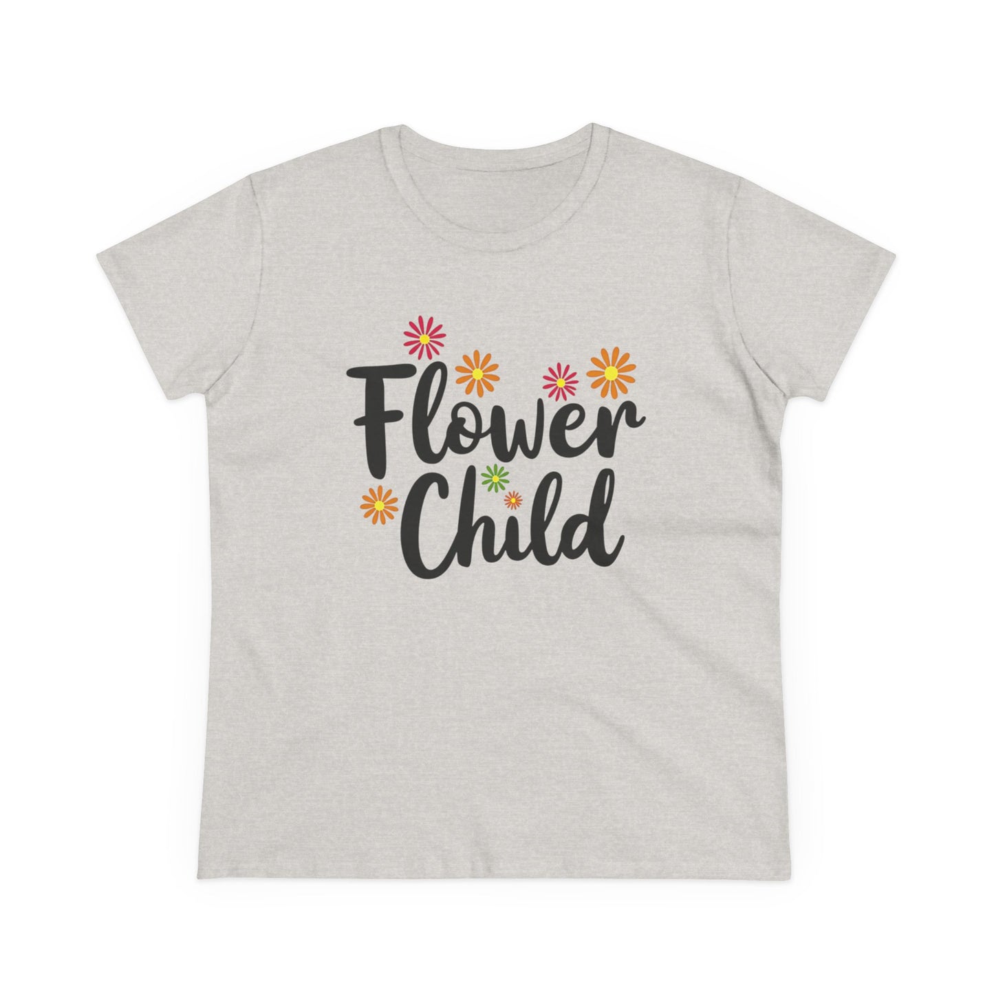 Flower Child Women's Midweight Cotton Tee - Boho Vintage Style Shirt for Everyday Wear - Psychonaut Swag