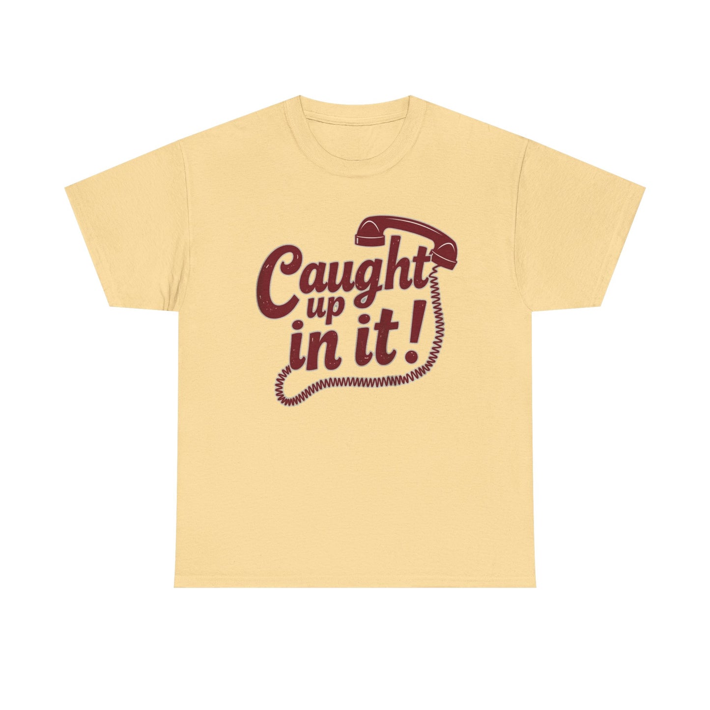 Caught Up in It, Phone chord, Unisex Heavy Cotton Tee, Vintage Phone Graphic T-Shirt, Casual Daily Wear, Fun Gift for Friends, Trendy White Tee - Psychonaut Swag