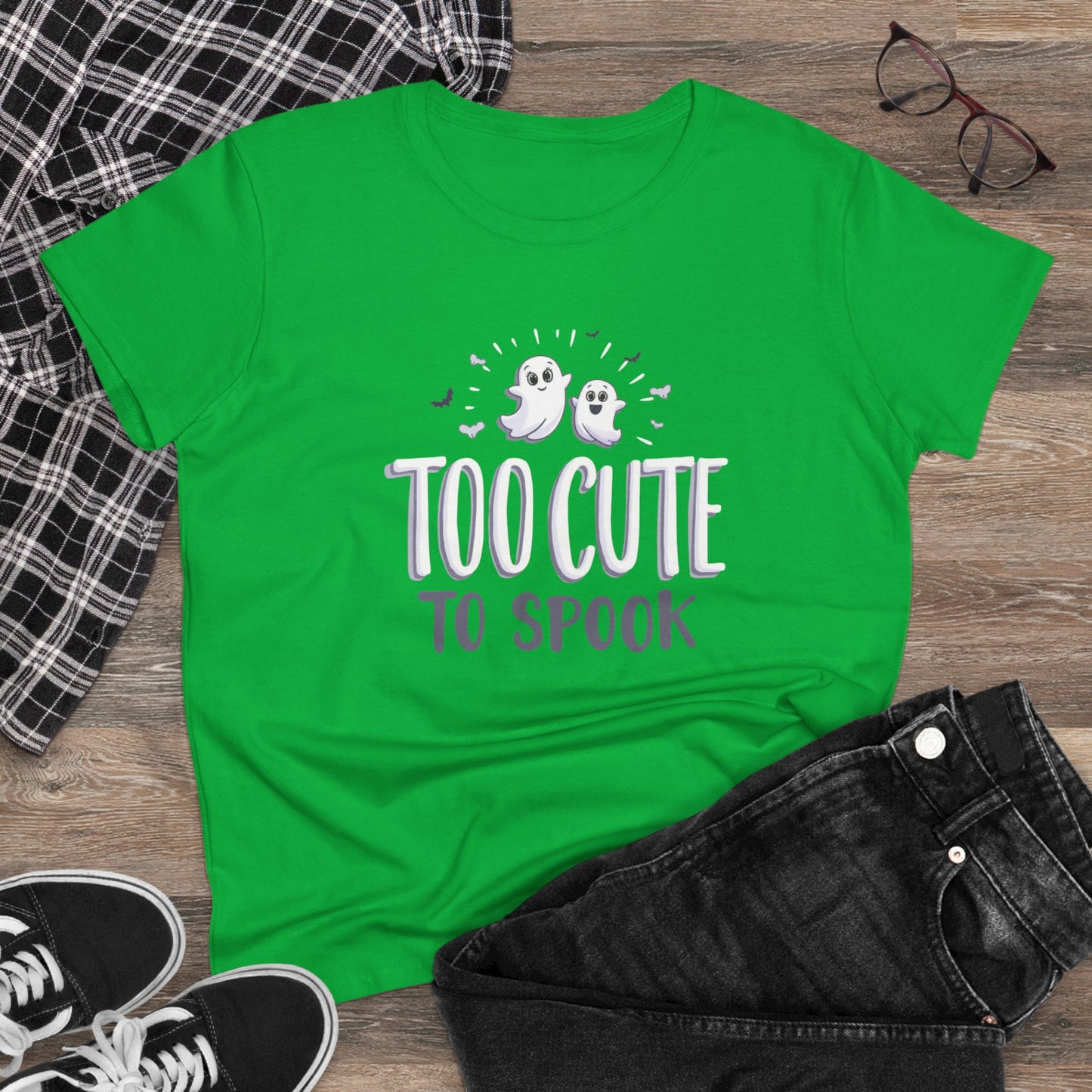 Too Cute to Spook Women's Cotton Tee, Halloween T-Shirt, Ghostly Graphic Tee, Casual Fall Apparel, Fun Halloween Outfit